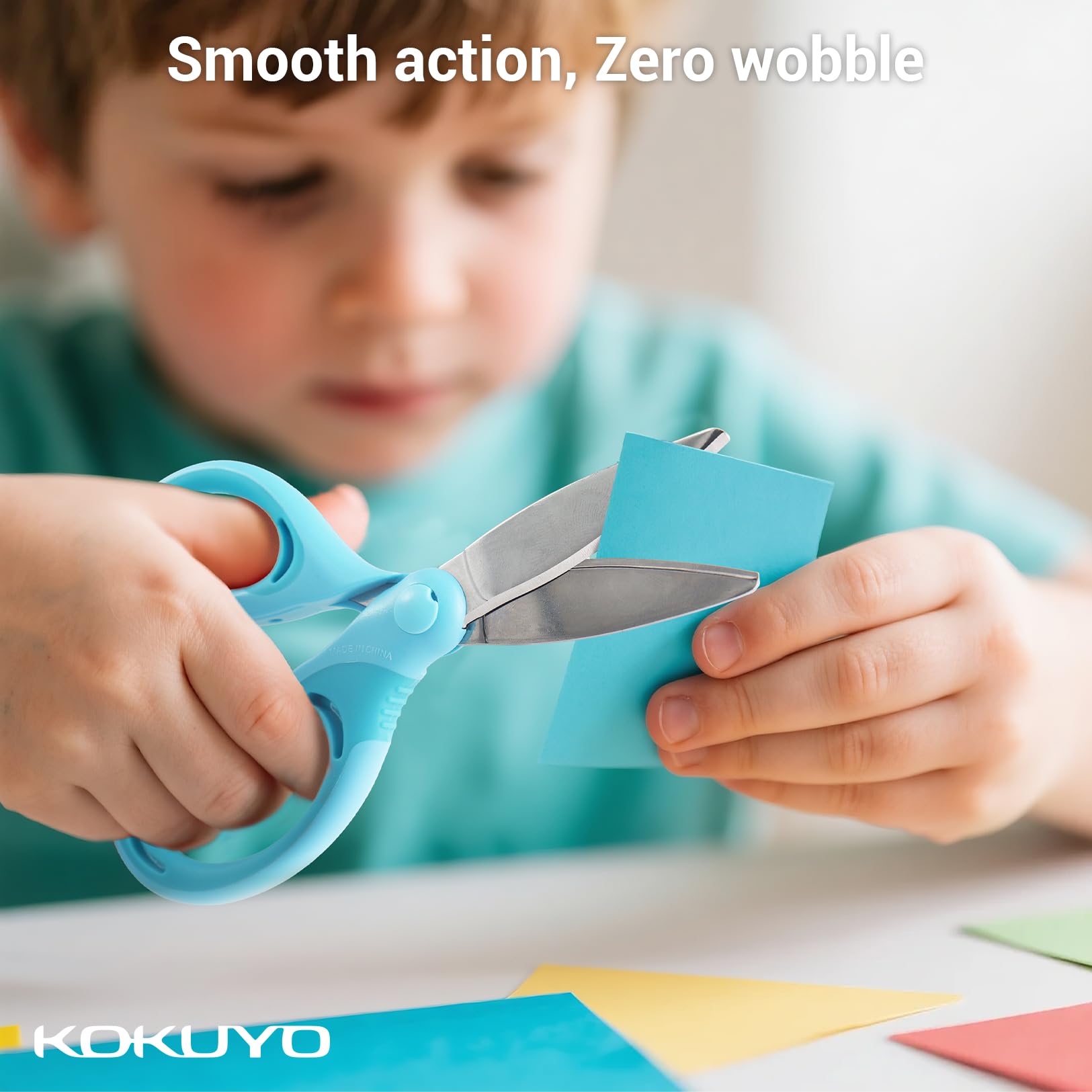 KOKUYO Scissors for Children Right Hand Aero Fit Sakusa Glueless Blade Blue Hasa-P270B