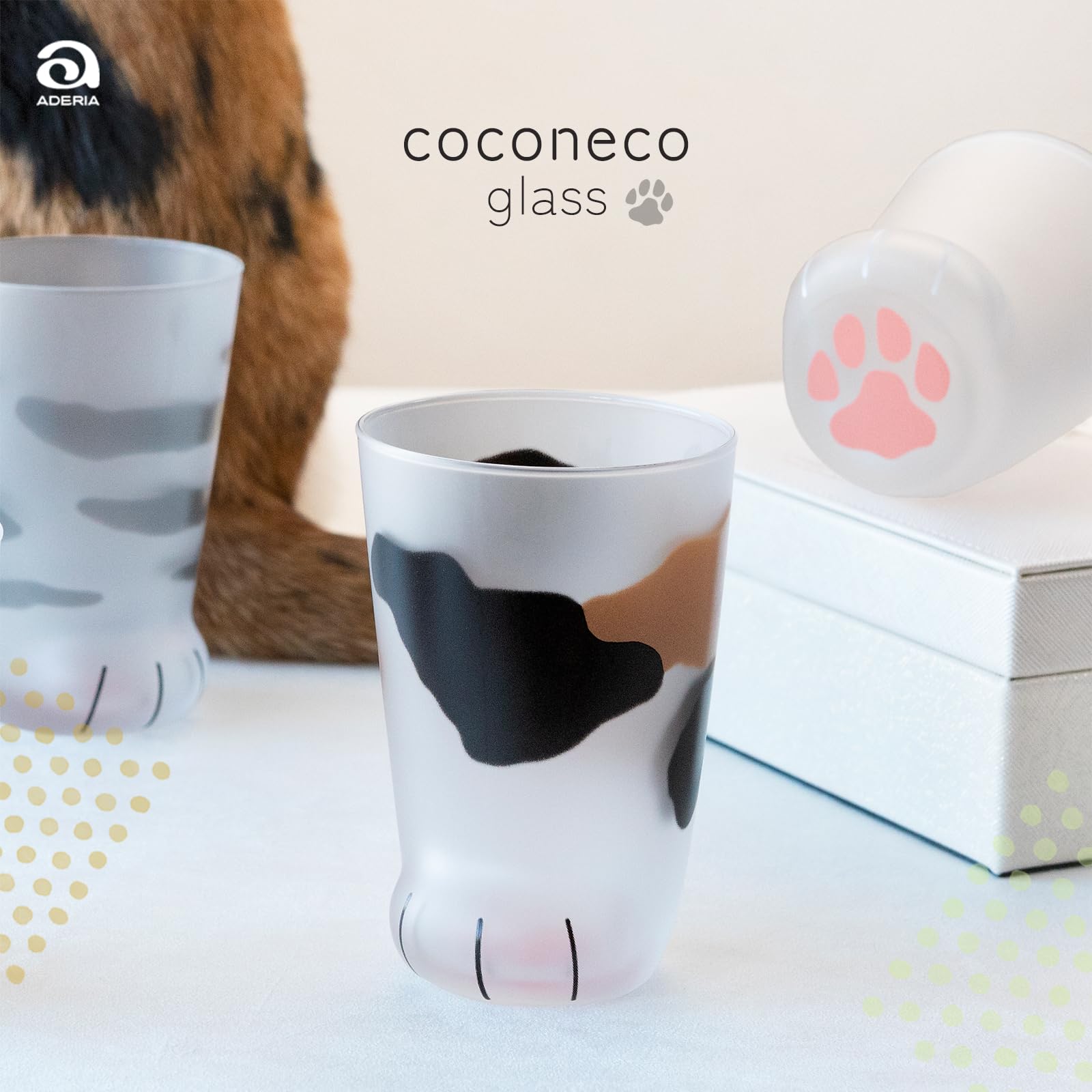 아델리아(ADERIA) 【코코네코 글라스 친 고양이 미케 300ml 화장품 상자 일본제 6679】 하이볼 컵 결혼 축하 맥주 세련된 인기 랭킹 유리 일본술 여성 텀블러 남성 퇴직 위스키 아버지 아내 존경