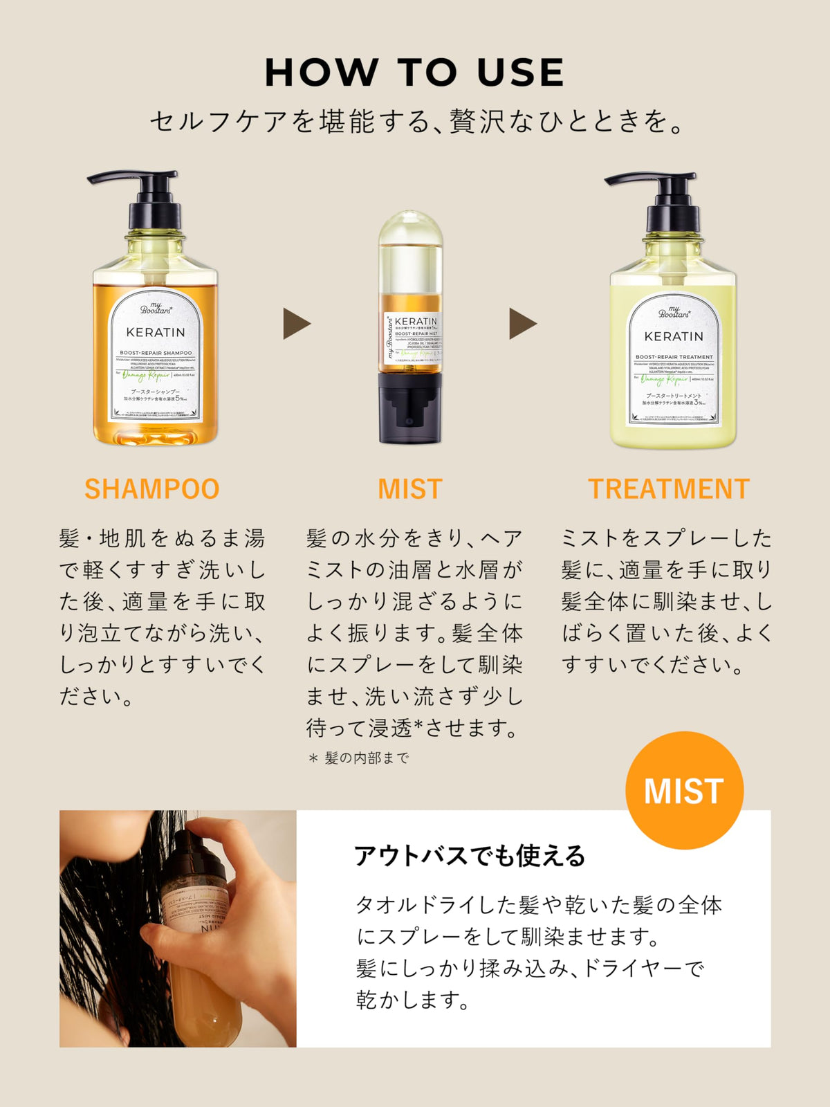 My Boostars ブースターヘアミスト ケラチン 髪の導入美容液 90ml ダメージリペア