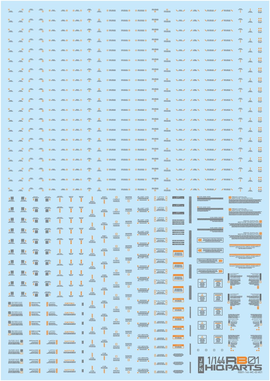 1/144 Gray & Orange RB01 Caution Decal (1 piece)