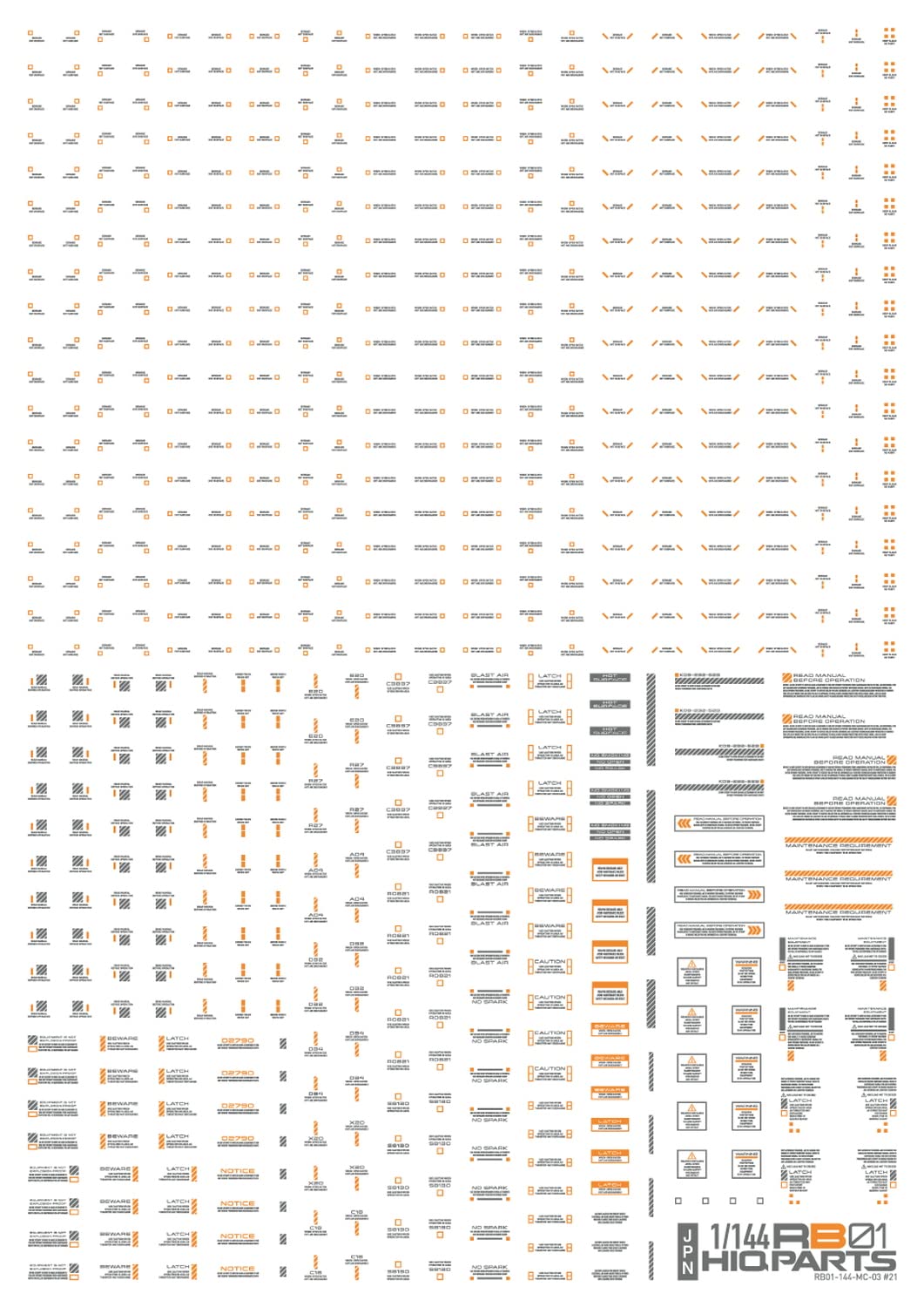 1/144 Gray & Orange RB01 Caution Decal (1 piece)