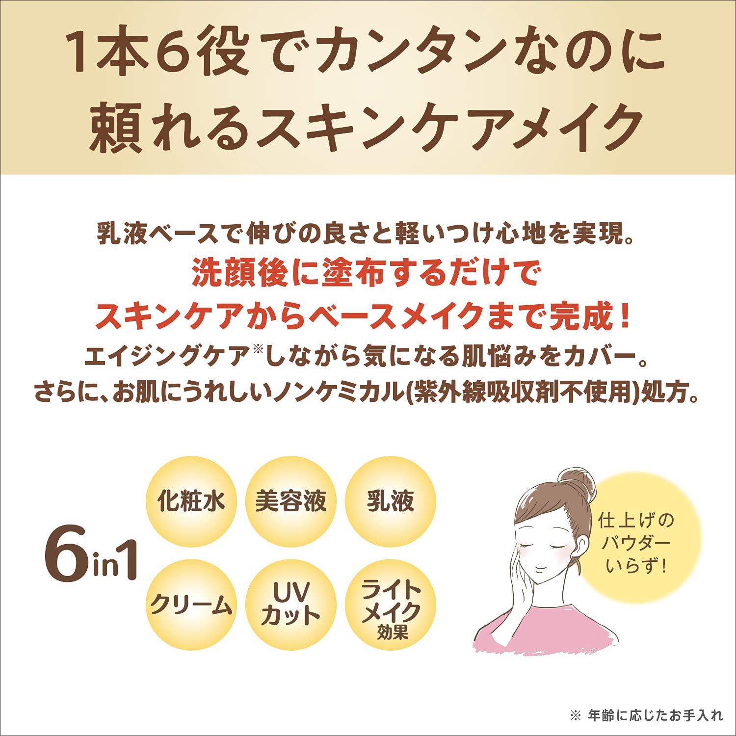 Nameraka Honpo Wrinkle UV Emulsion 6 in 1 Lotion, Serum, Emulsion, Cream, UV Protection, Light Makeup Effect Sunscreen SPF43 PA+++ Height 25 x Depth 75 x Width 183mm 60ml