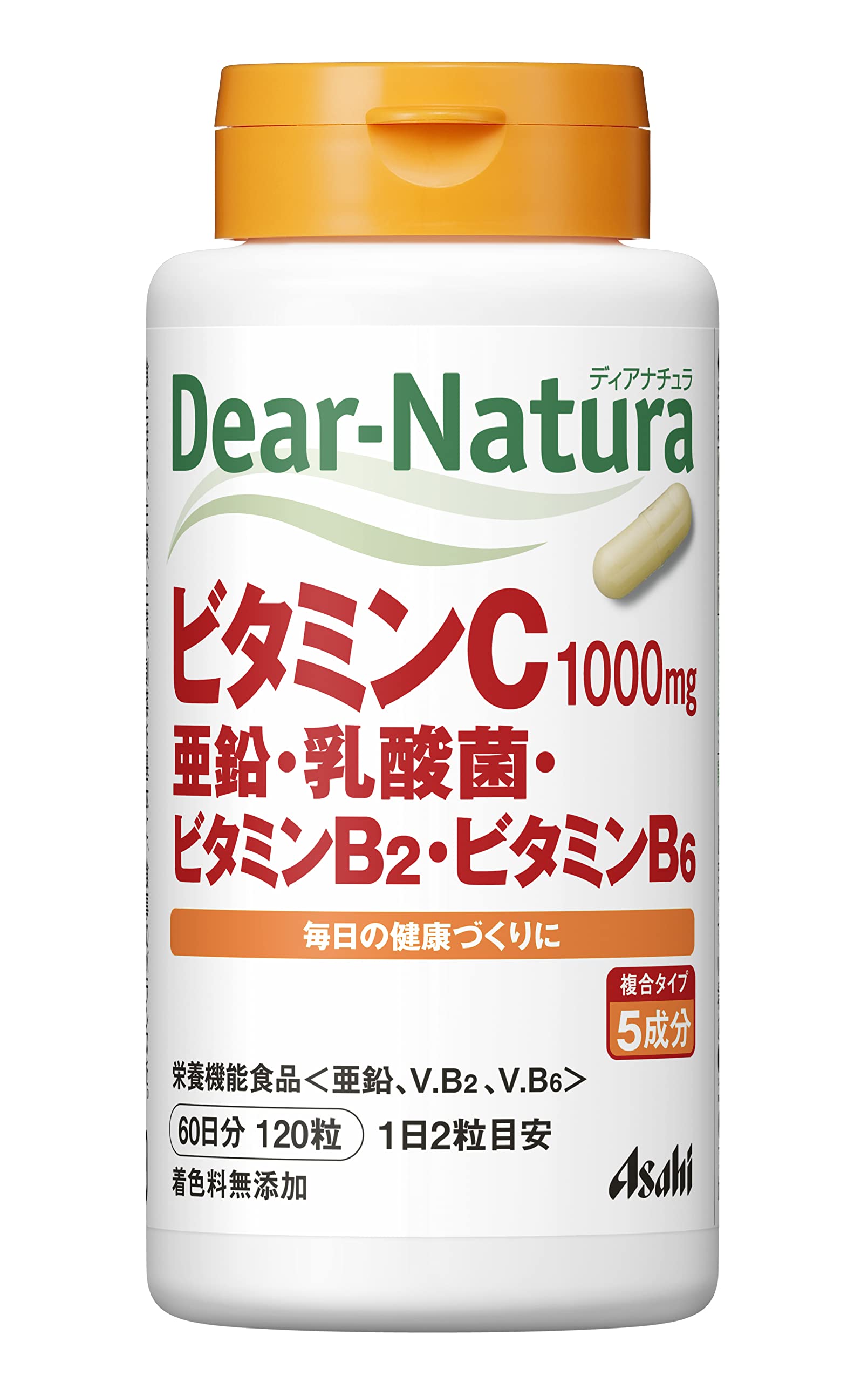 디아 내츄라 비타민 C · 아연 · 유산균 · 비타민 B2 · 비타민 B6 120 알갱이 (60 일분) 아사히 사프리 Dear-Natura 국내 공장에서 생산