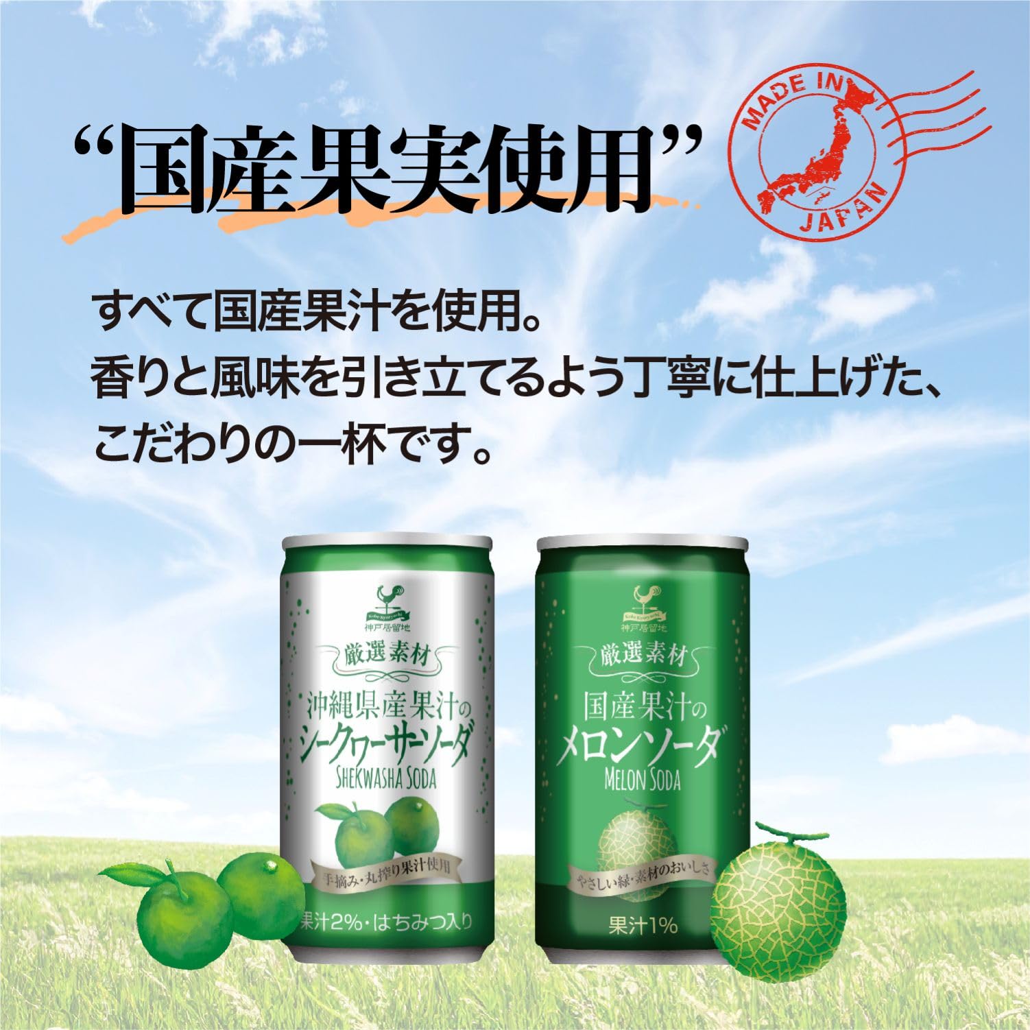 고베 거류지 엄선 소재 국산 과즙의 멜론 소다 캔 185ml×20개 [ 국산 멜론 과즙 사용 국내 제조]