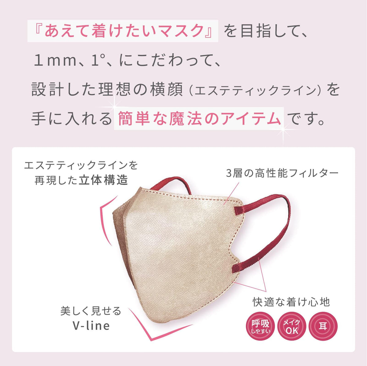 Mask Custom Non-woven E-line Mask 3D Type Regular Size 7 Pieces Beige x Wine Red