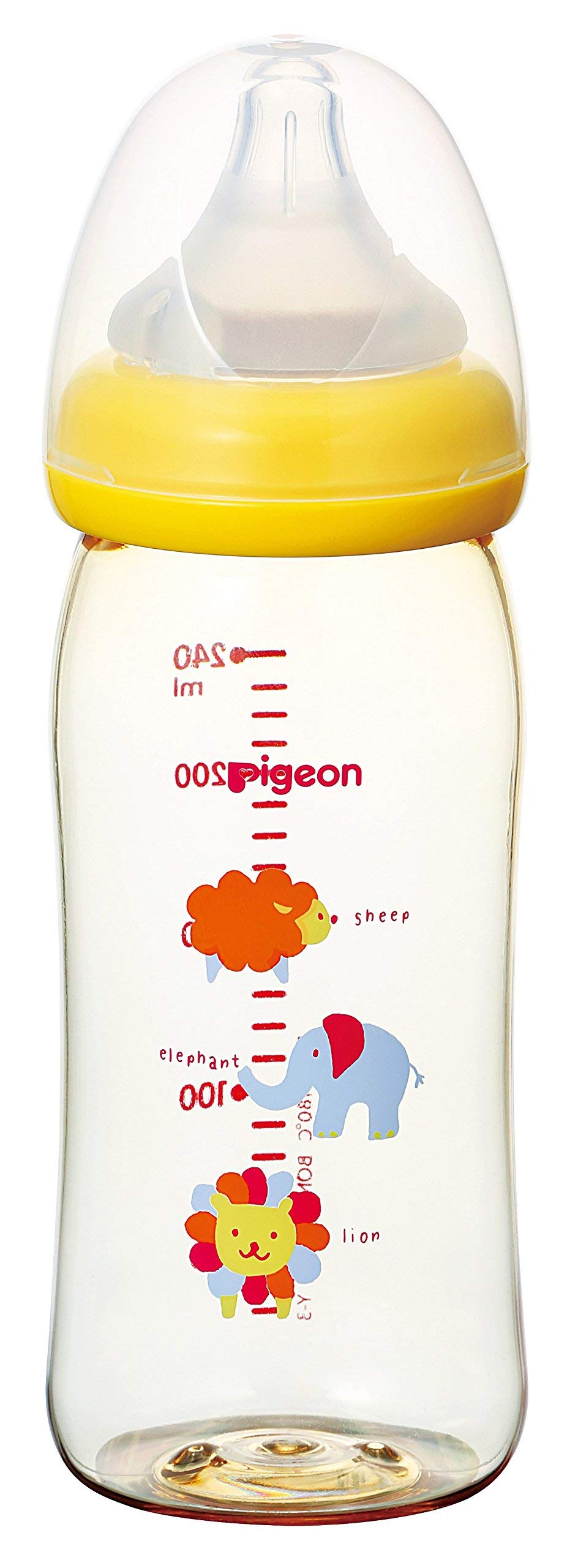 Pigeon [Plastic 240ml] Breastfeeding experience baby bottle, animal pattern, from 0 months old (included nipple from around 3 months old), 1 baby bottle that reliably supports breast feeding (x 1)