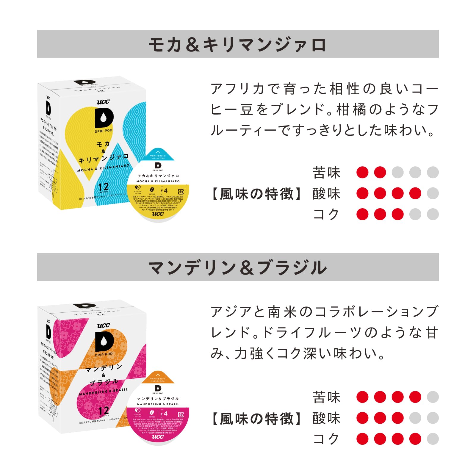 UCC 드립 포드 세계의 커피 음료에 비해 월간 BOX (만델린 & 브라질, 모카 & 킬리만자로, 과테말라 & 콜롬비아, 유기 콜롬비아 4종×각 12개) 포드 캡슐