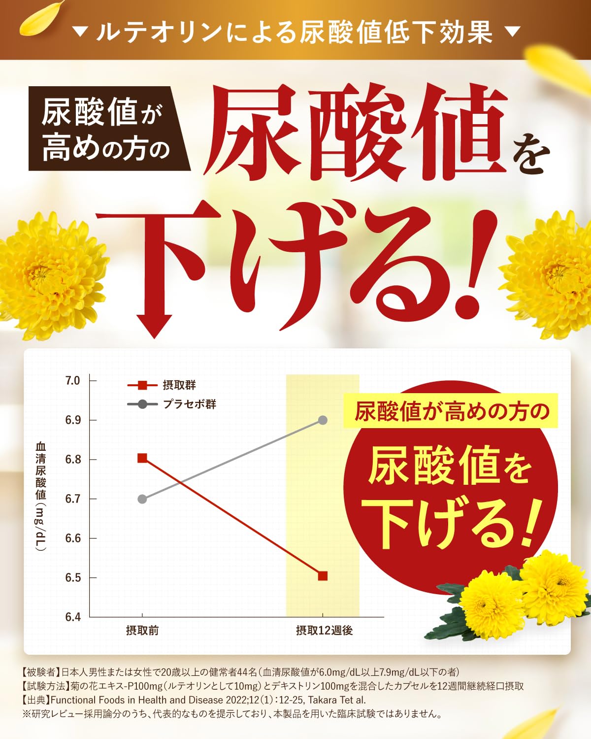 【의사 감수】루테올린의 극도 요산치를 낮춘다 루테올린 10mg 요산치 대책 60알 30일분 푸린체가 요산으로 분해되는 것을 루테올린이 블록 사라시아 김네마