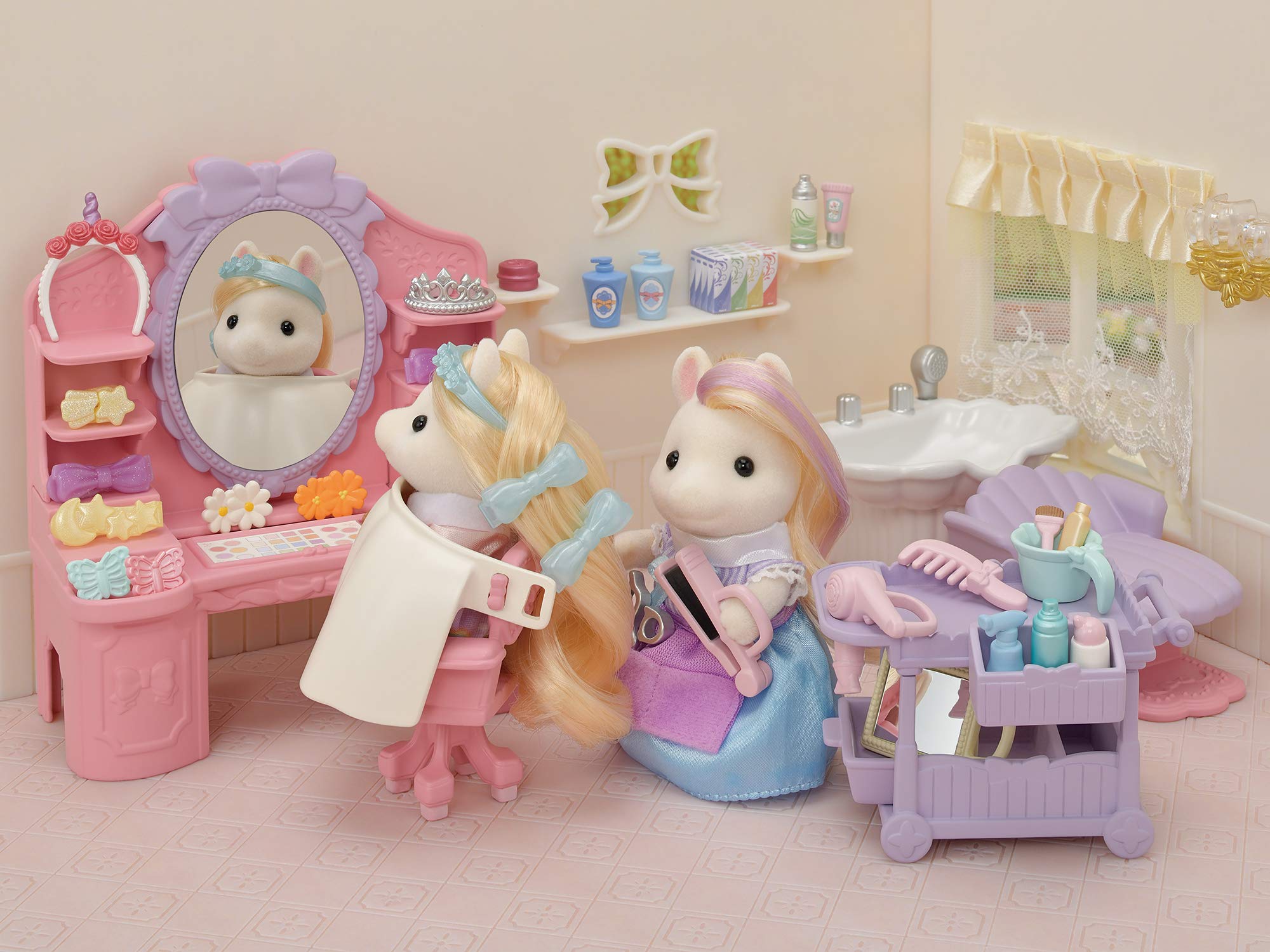 Tiệm làm tóc Sylvanian Families [Bộ làm tóc Pony sành điệu] Chứng nhận Fu-15 ST Mark dành cho Nhà búp bê đồ chơi từ 3 tuổi trở lên EPOCH
