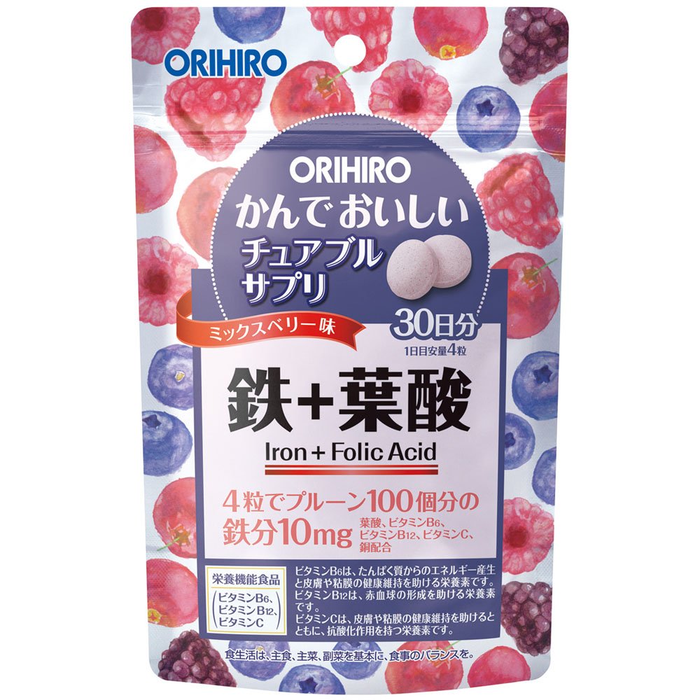 Orihiro Delicious Chewable Supplement Iron + Folic Acid 120 Tablets