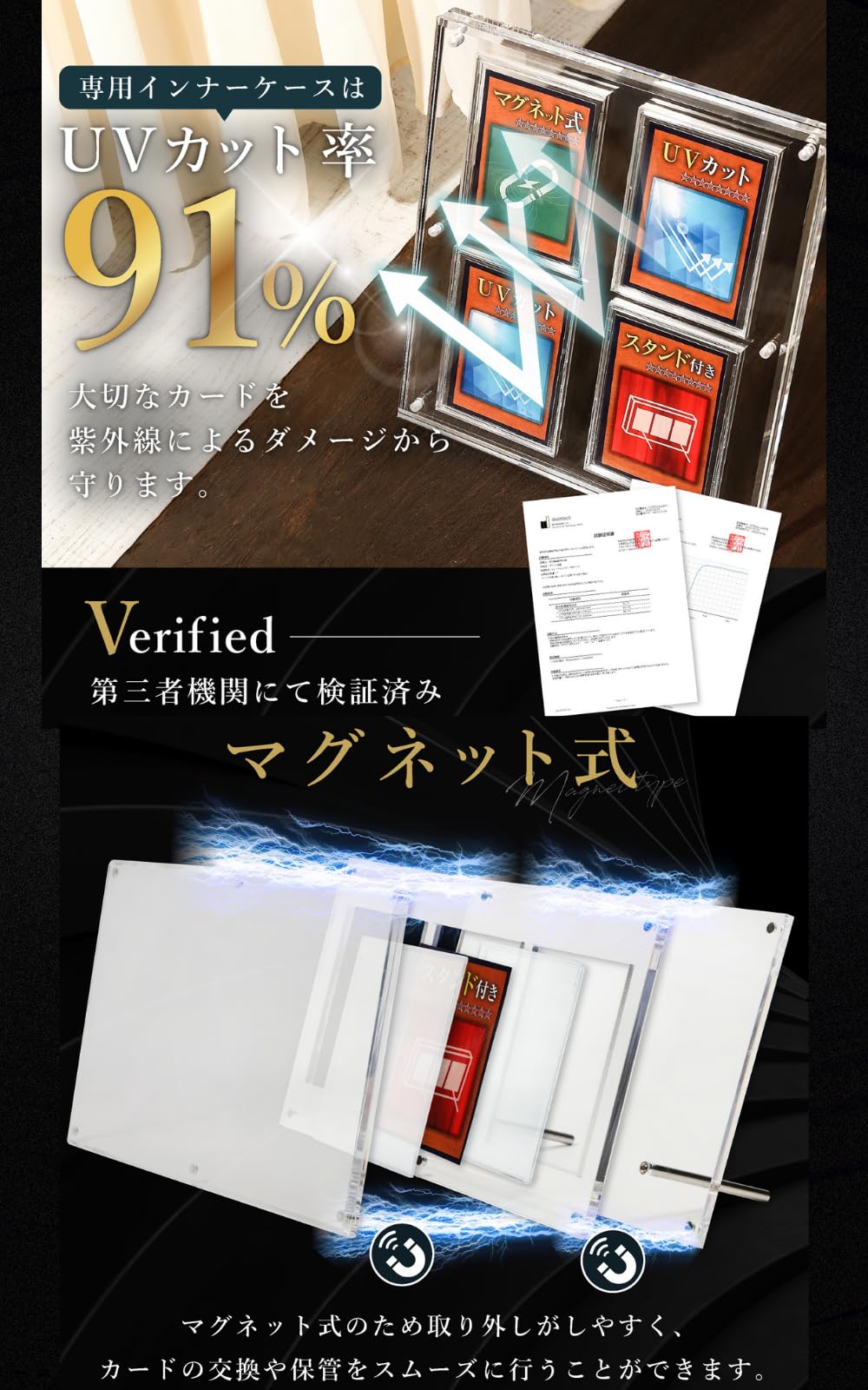 [High-quality specifications with a thickness of 1.8 cm] Acrylic Honpo Screw Down UV Protection Magnetic Loader Display Case with Stand Card Case Compatible with Trading Cards (Clear, for 4 Cards)