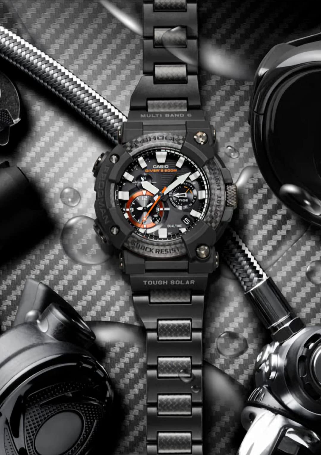 [Casio] G-Shock Watch [Domestic Genuine Product] Bluetooth Equipped with Radio Solar FROGMAN Carbon Core Guard Structure GWF-A1000XC-1AJF Men's Black