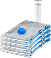 Basic Zipper Vacuum Compression Storage Bag with Manual Pump, Extra Large Size, Set of 4, Clear