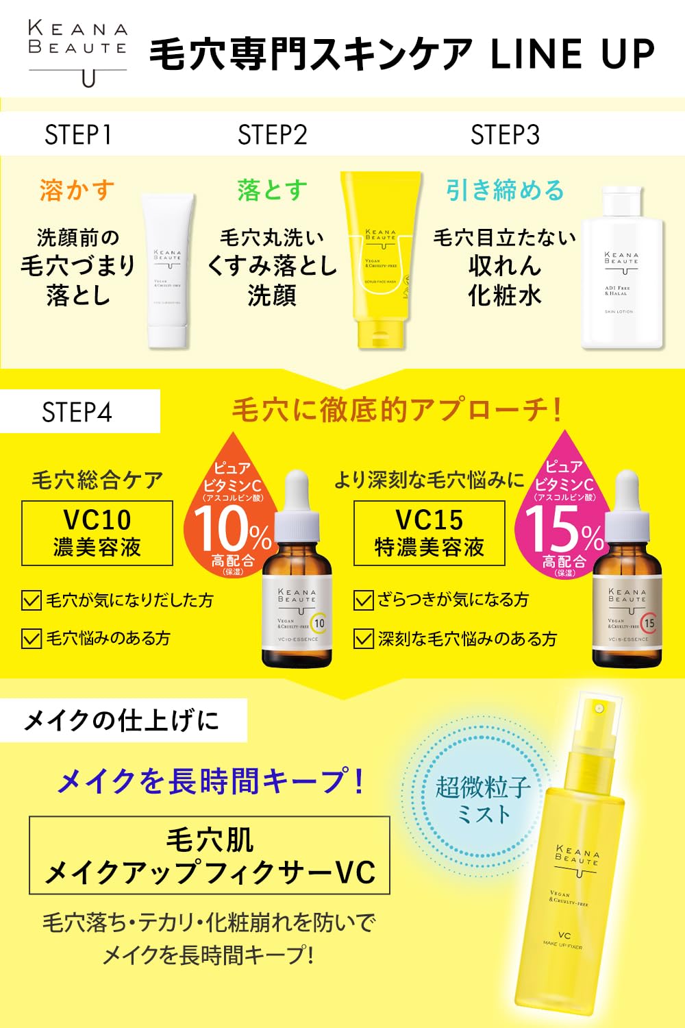 KEANA BEAUTE Light Color Cosmetics Makeup Fixer Mist Pore VC 85ml Vitamin C Pore Removal Sebum Breakdown Shine Makeup Prevention Made in Japan