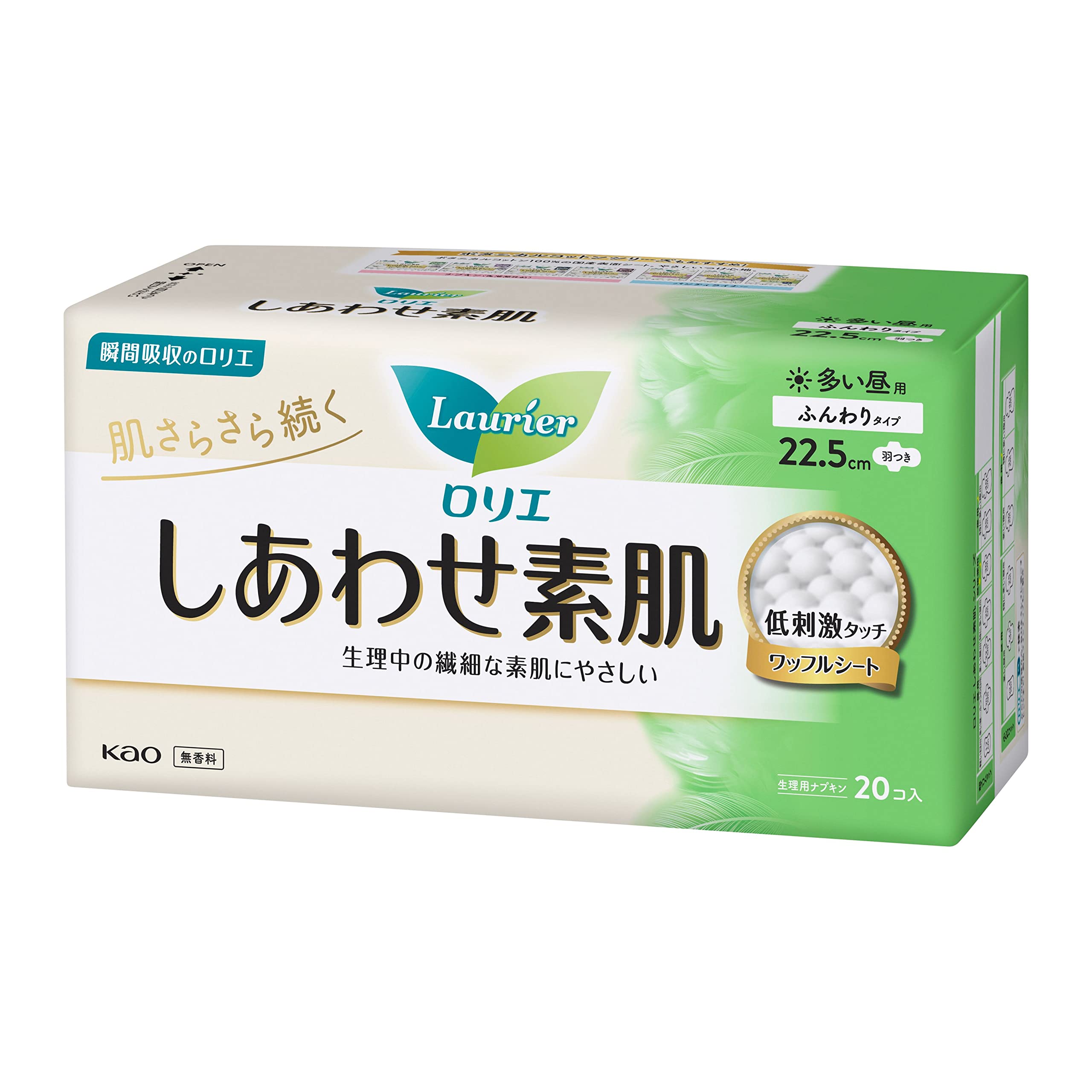 Laurier Happy Bare Skin, Soft Type, For Many Daytimes, With Wings, 22.5cm, 20 pieces
