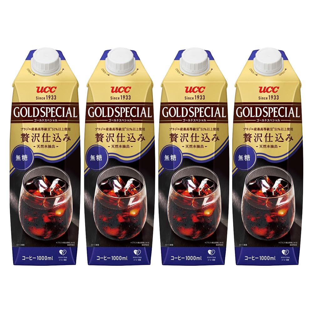UCC 골드 스페셜 아이스 커피 무설탕 종이 팩 커피 1000ml×4개