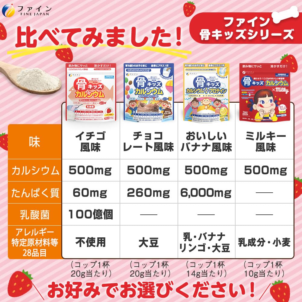 파인 뼈 키즈 칼슘 칼슘 500mg 철 7.5mg 유산균 비타민 D 비타민 K 배합 딸기 풍미 국내 생산 140g
