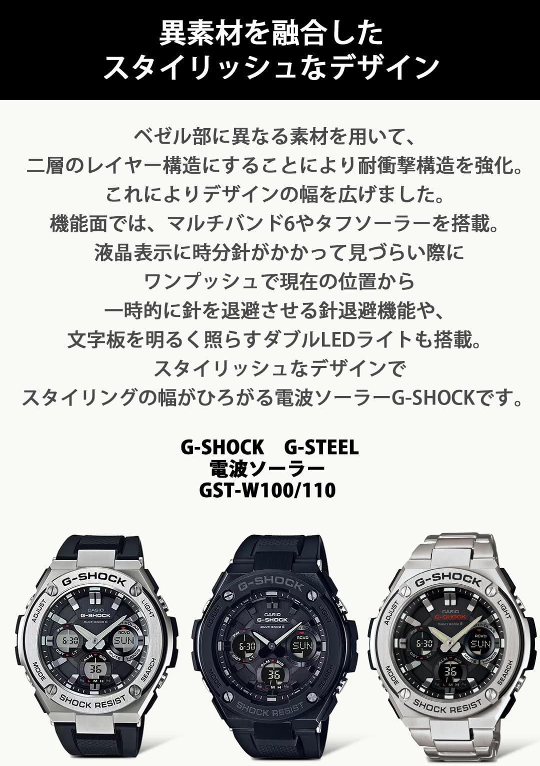 [Casio] G-Shock Watch [Domestic Genuine Product] G-STEEL Radio Solar GST-W110D-7AJF Silver