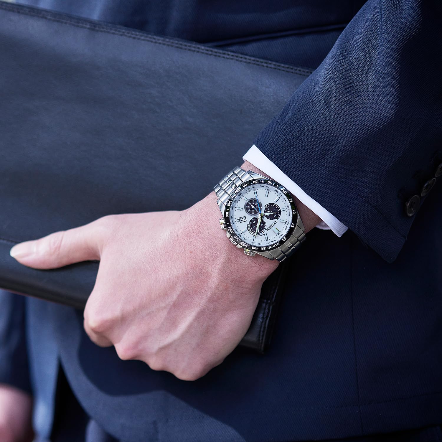 [CITIZEN] 시계 CITIZEN COLLECTION CB5874-90A (에코 드라이브 전파 시계/크로노그래프/사파이어 유리) 월드 타임 어제 날짜 표시 비즈니스 캐주얼 전파 솔라 화이트 실버 화이트 은