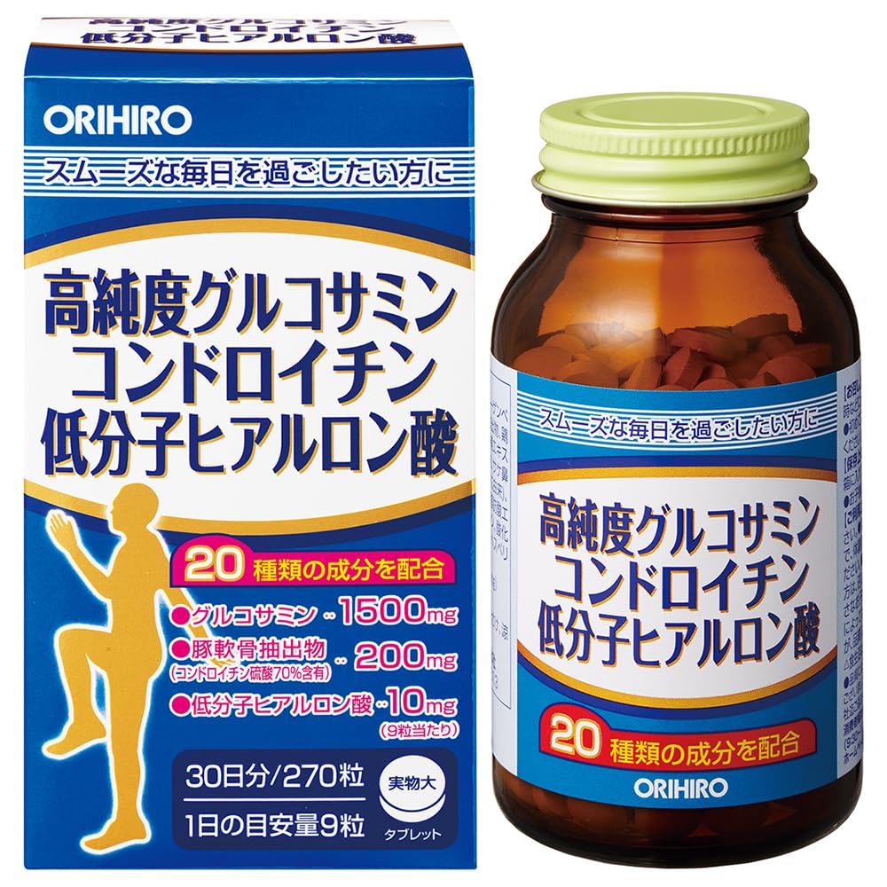 Orihiro High Purity Glucosamine Chondroitin Low Molecular Hyaluronic Acid 270 Tablets Type II Collagen Soy Isoflavone Muscle Grass