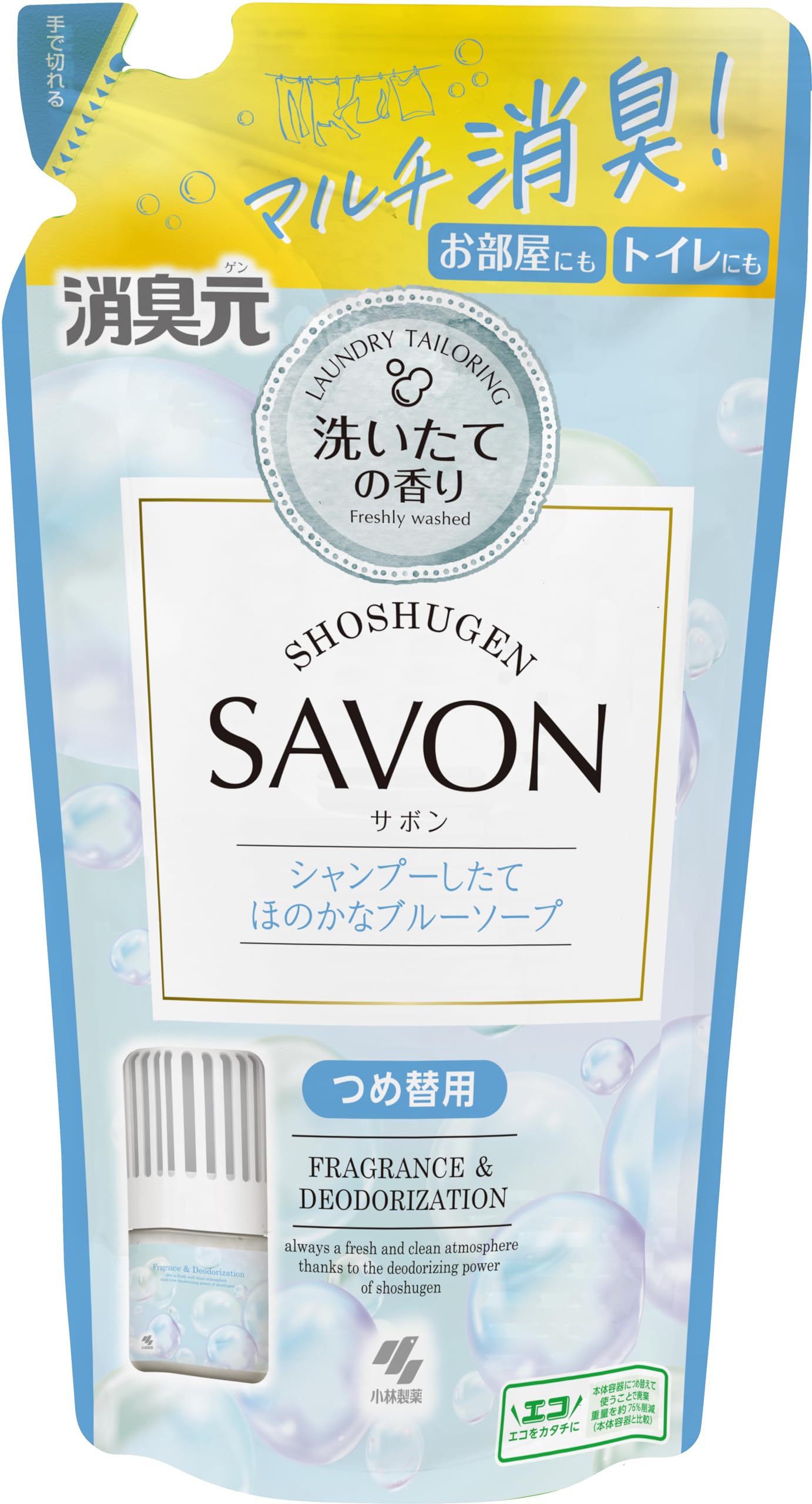 Deodorizing source SAVON [Small blue soap scent after shampooing] Stand-alone air freshener deodorant / Room Toilet Entrance Bedroom Refill 400ml [Kobayashi Pharmaceutical]