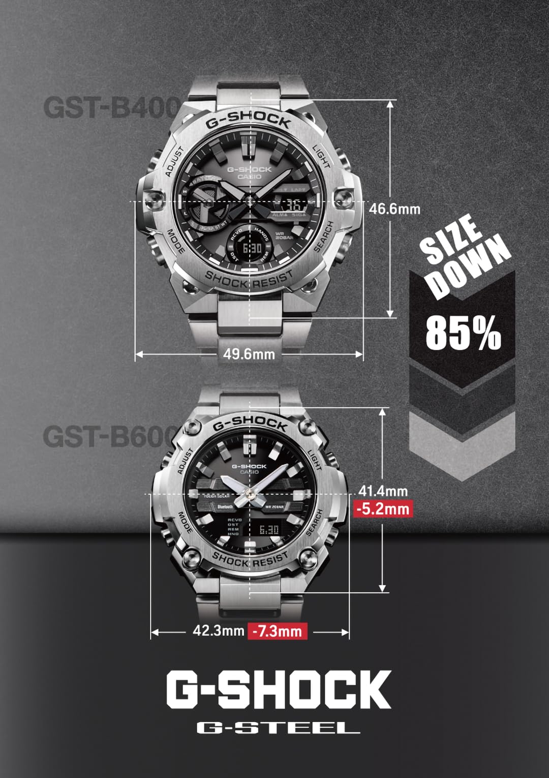 [Casio] G-Shock Watch [Domestic Genuine Product] G-STEEL Bluetooth Equipped with Solar GST-B600D-1AJF Men's Silver