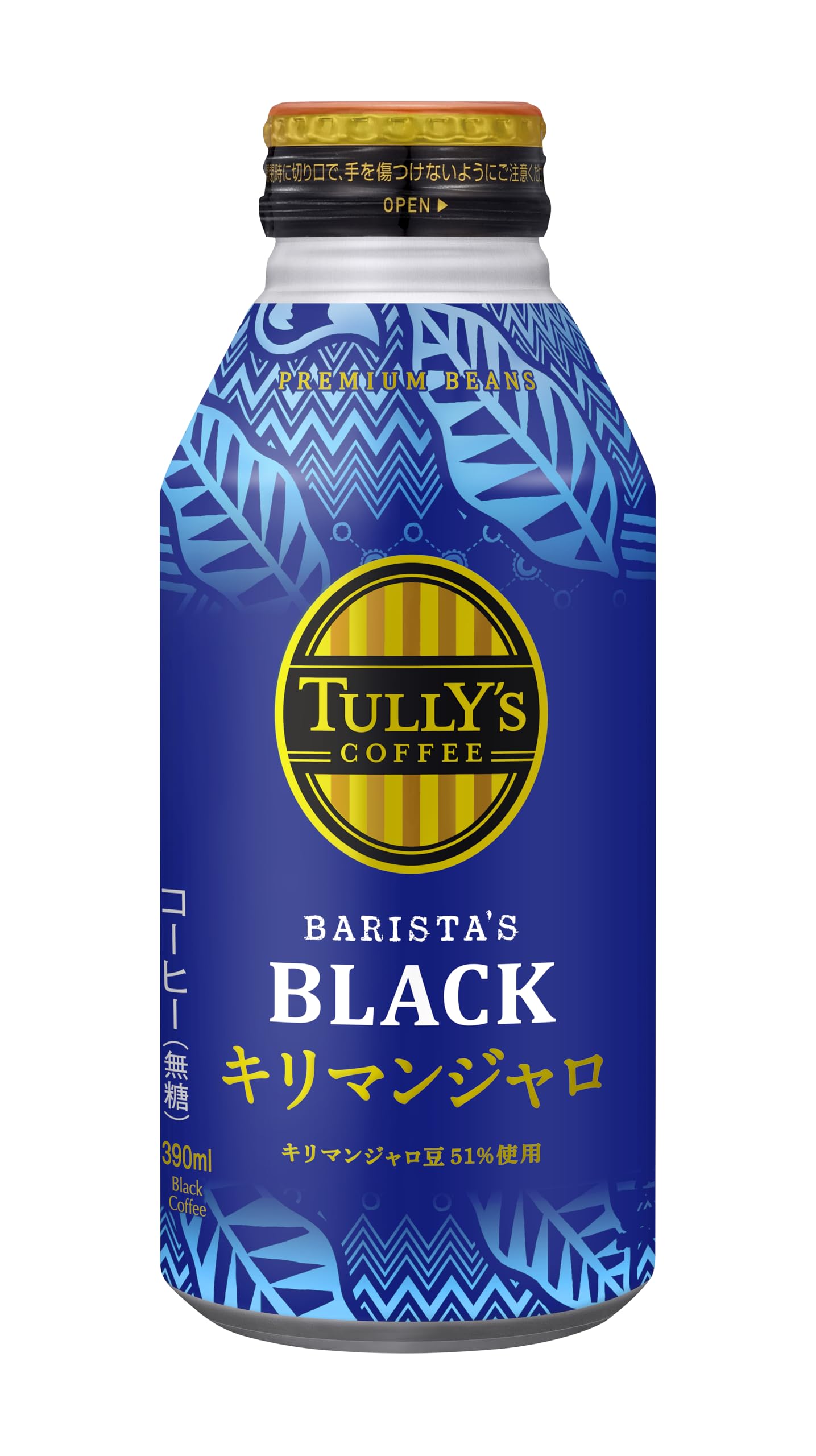 Tully's Coffee Black Kilimanjaro 390ml x 24 Bottles Can Sugar Free