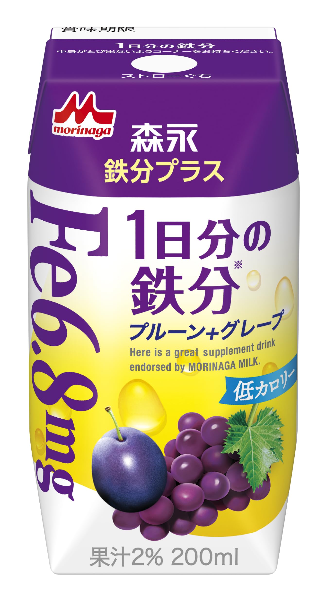 Morinaga Milk Morinaga Iron Plus 1 Day's Iron Prune + Grape 200ml [Low Calorie Paper Pack Drink Stored at Room Temperature] x 24 bottles
