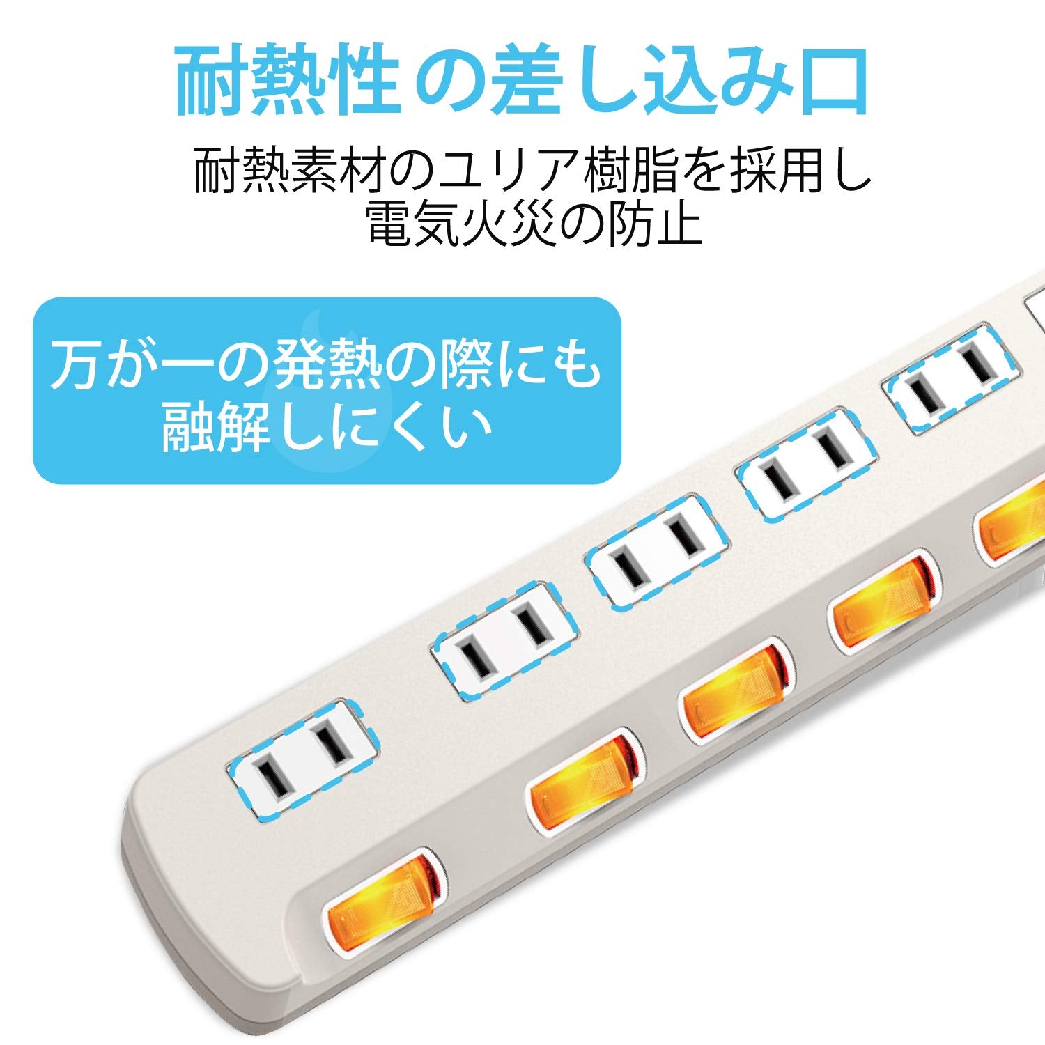 ELECOM Power Tap, 6 Ports, 3m, Lightning Guard, Individual Switch, Dust Shutter Included, Heat Resistant, Conforms to PSE Technical Standards, White T-K6A-2630WH