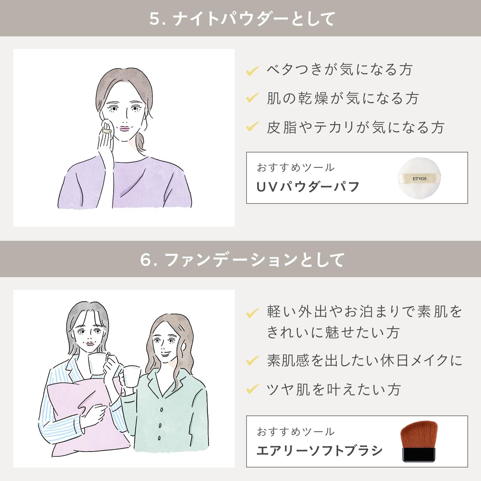 ETVOS (에트 보스) 나이트 미네랄 파운데이션 5g (화장 기초 페이스 파우더 윤기 피지 흡수 무너짐 방지