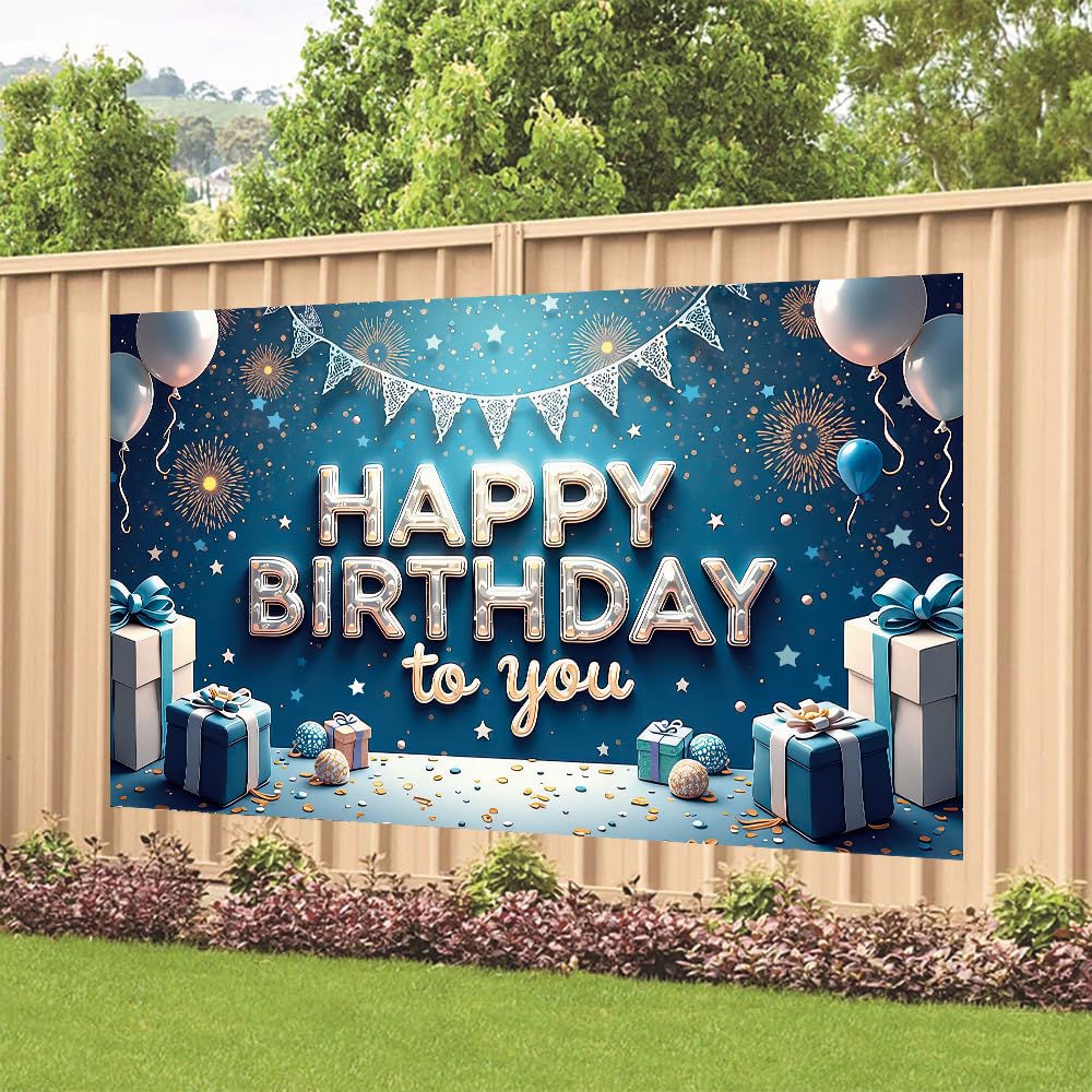 3D 블루 & 화이트 생일 태피스트리 입체 블루 & 화이트 장식 태피스트리 세련된 벽걸이 사진 배경 Happy Birthday 파티 포토 포스터 촬영 배경막 180x120cm