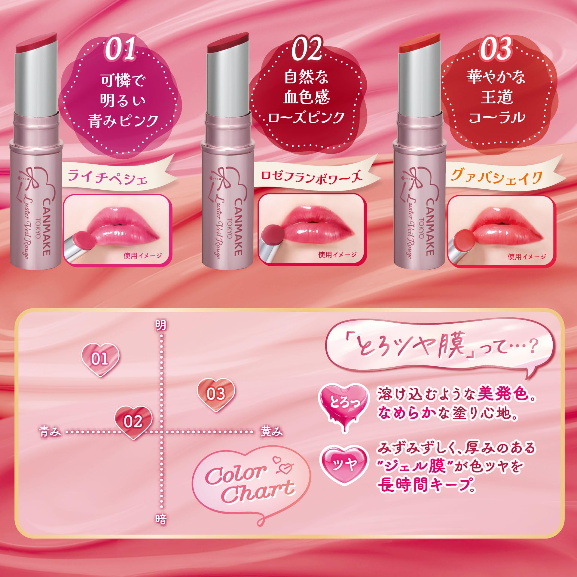 Canmake Luster Veil Rouge 02 Rosé Framboise 3g Rouge Melty Glossy Film Beautiful Color Moisturizing Rose Pink