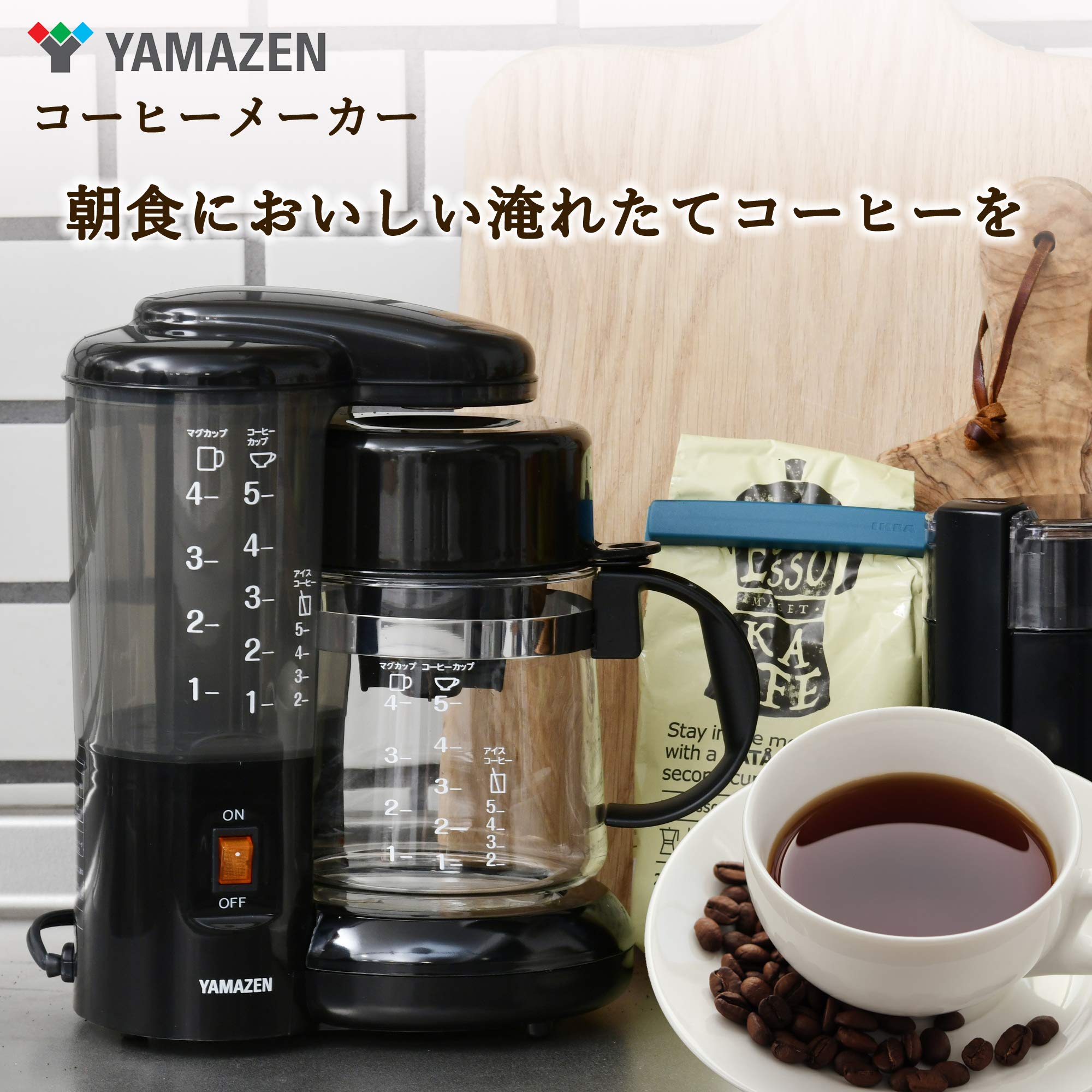 [Yamazen] Coffee Maker, 650ml, 5 Cups, Drip Type, Iced Coffee, Easy Operation, Heat Retention Function, Water Volume Scale, Compact, Black YCA-502(B)