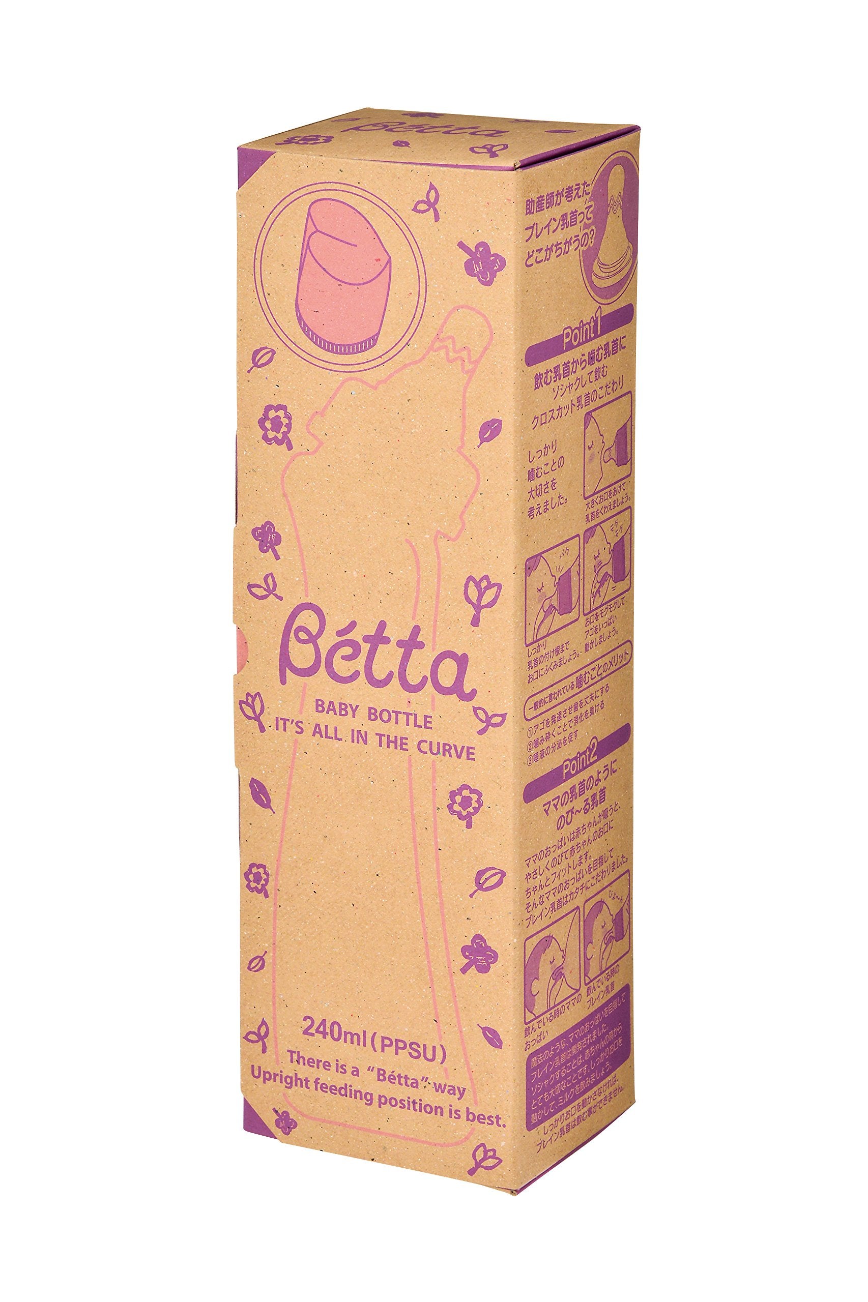 BETTA 베타 포유병 포유병【브레인】SF4-240ml(플라워) PPSU제 크로스컷 BPA/BPS프리 일본제 이상의 수유 자세 오연 방지