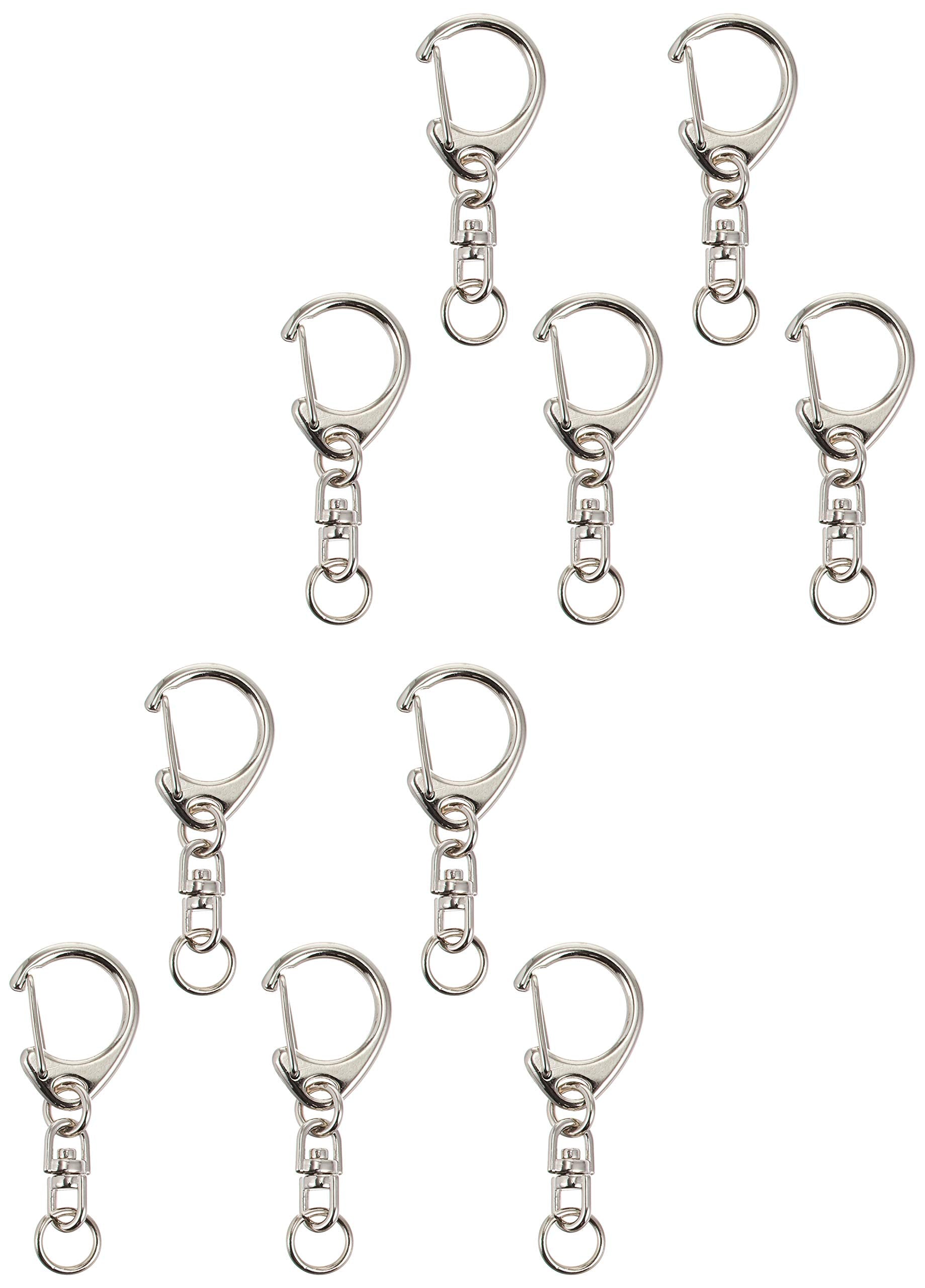Nippon Chuko One-touch keychain metal fittings with rotating ring, 10 pieces, Total length 4.5cm, Silver KD12 Accessories Accessory materials Keychain metal fittings