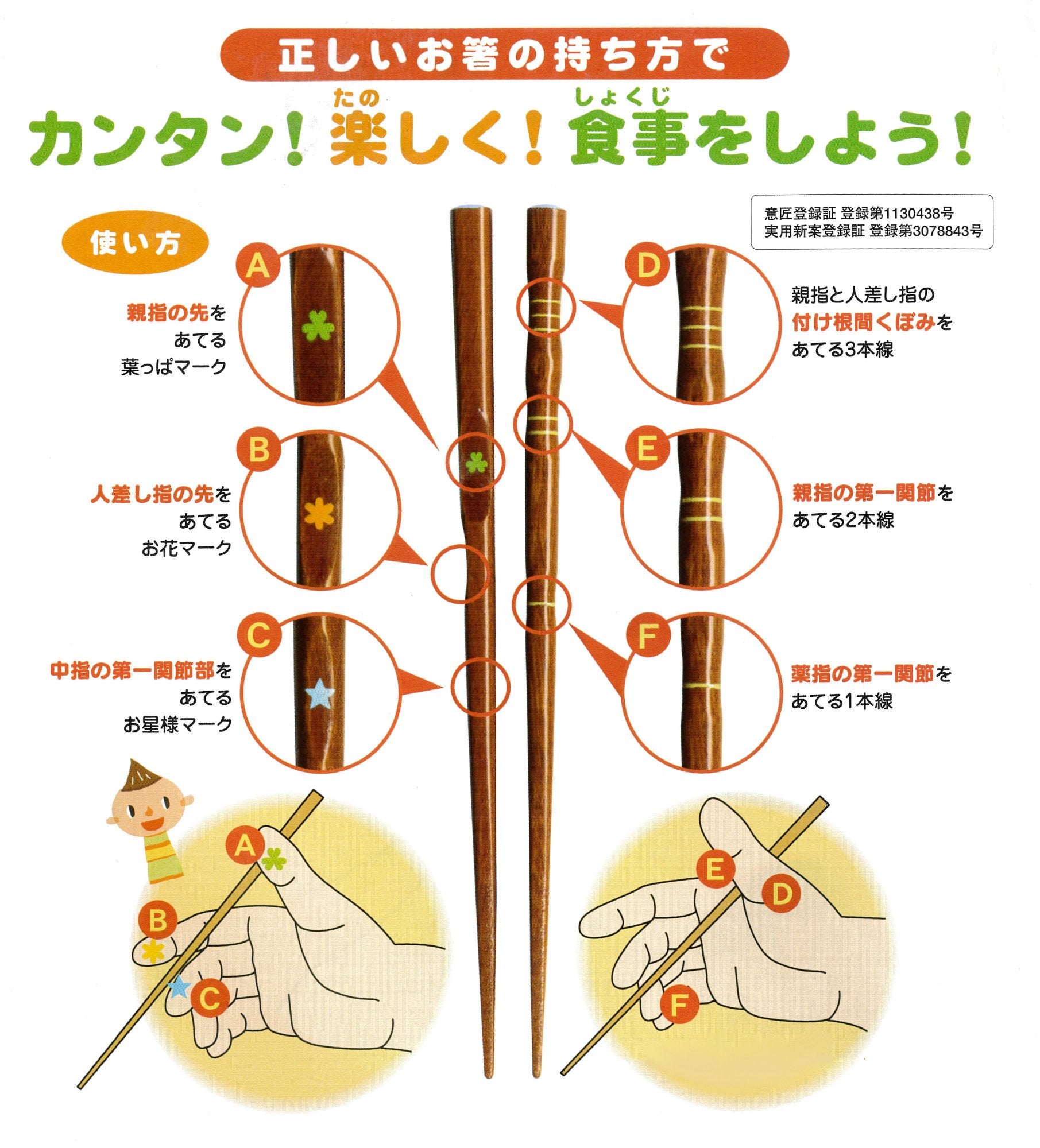 Ishida Children's Corrective Chopsticks, Three-Point Support Chopsticks, Right-Handed, 15cm