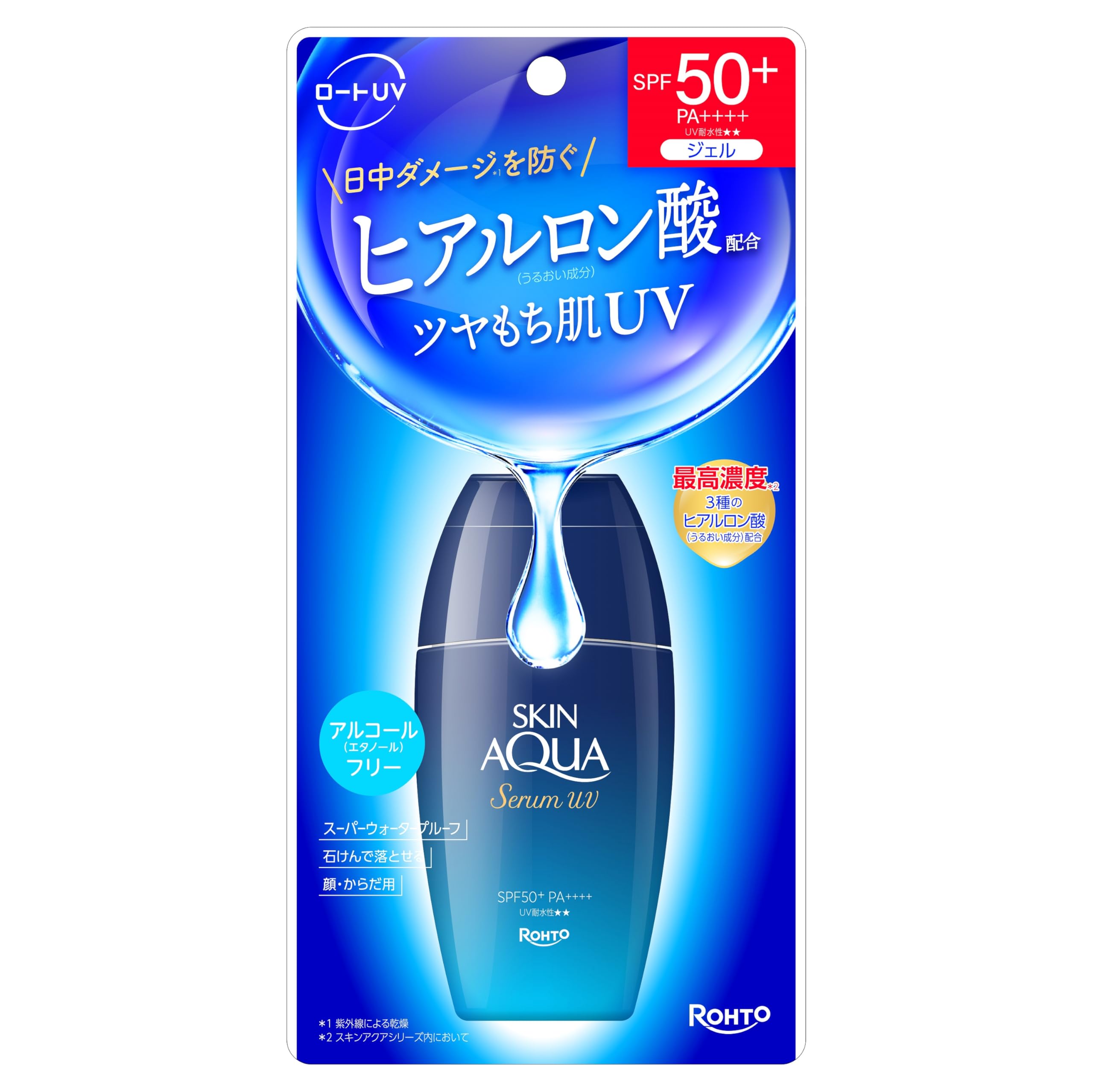 스킨 아쿠아(SKIN AQUA) 히알루론 세럼 UV SPF50+・PA++++ UV 컷 (에탄올 프리 무향료 무착색 파라벤 프리 민감한 피부; 화장 기초 메이크업;