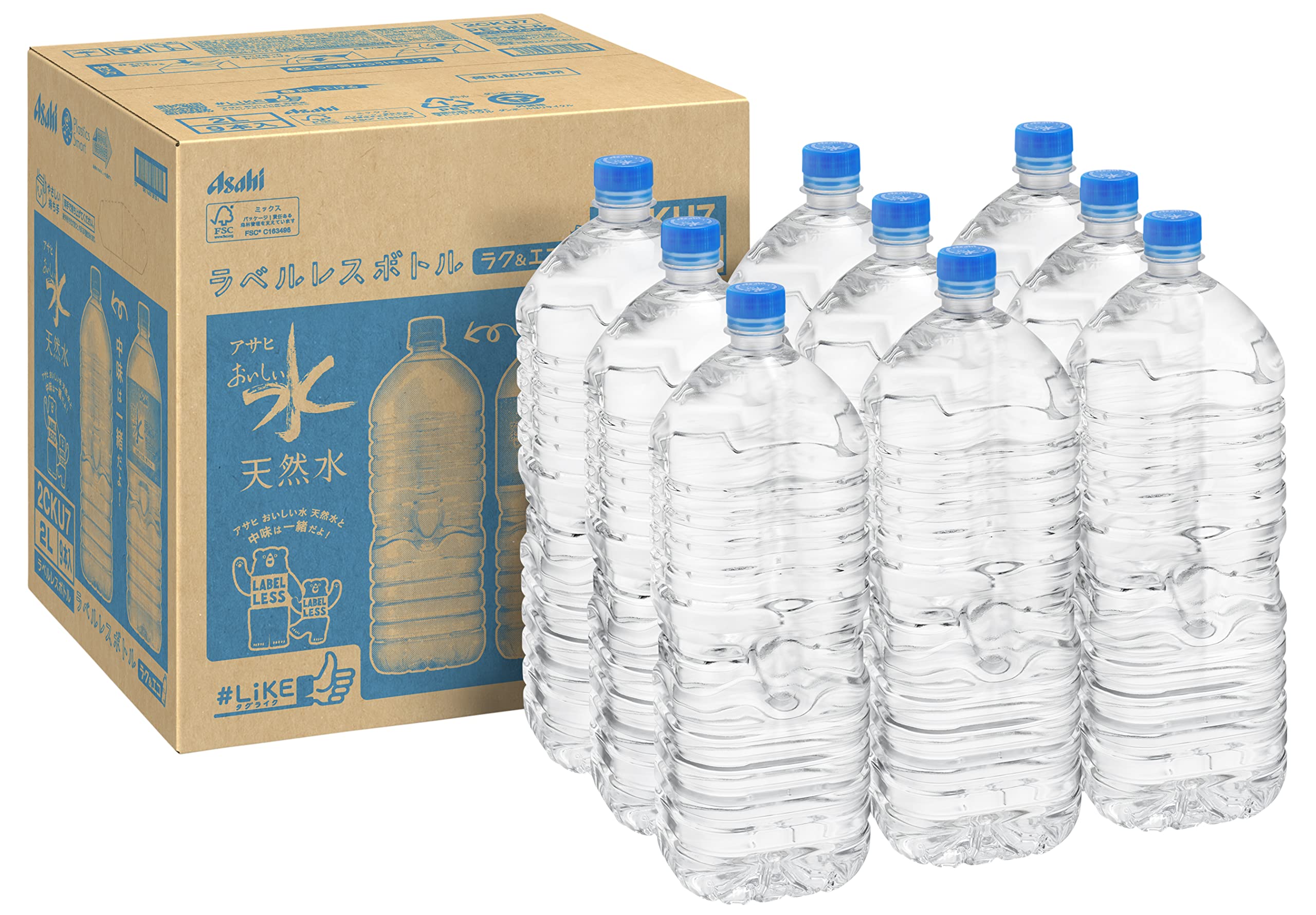 #like(태그라이크) 아사히 맛있는 물 천연수 라벨리스 병 2L×9개