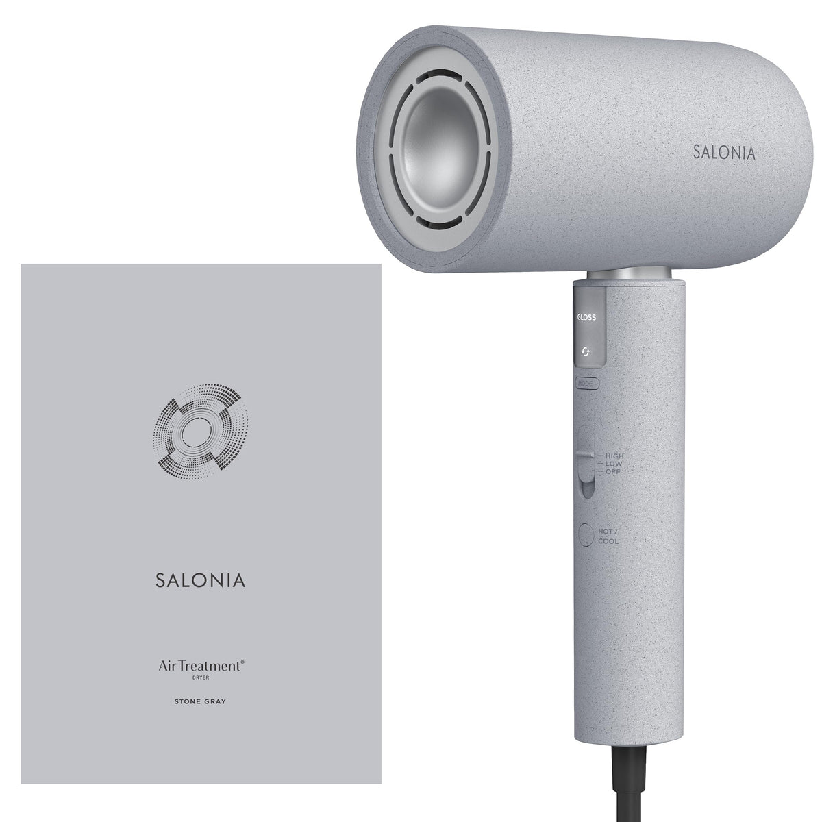 SALONIA Air Treatment Dryer Large Air Volume Quick Drying Lightweight Hair Dryer SAL24211GR Stone Gray