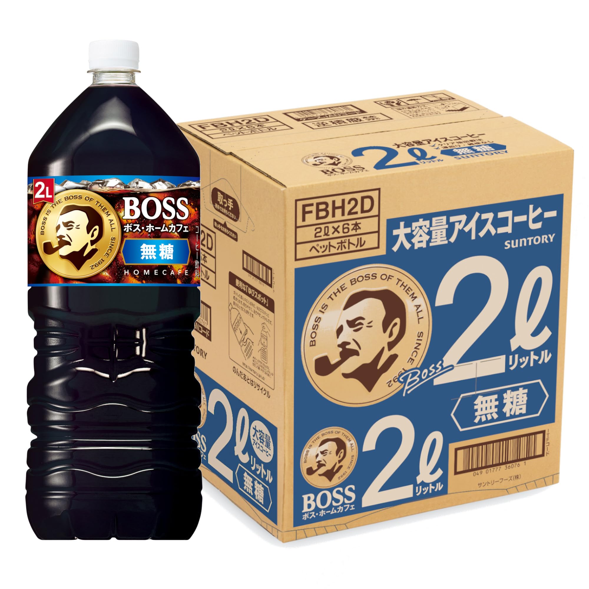 Suntory Boss Home Cafe Sugar Free Large Capacity Iced Coffee 2L x 6 bottles