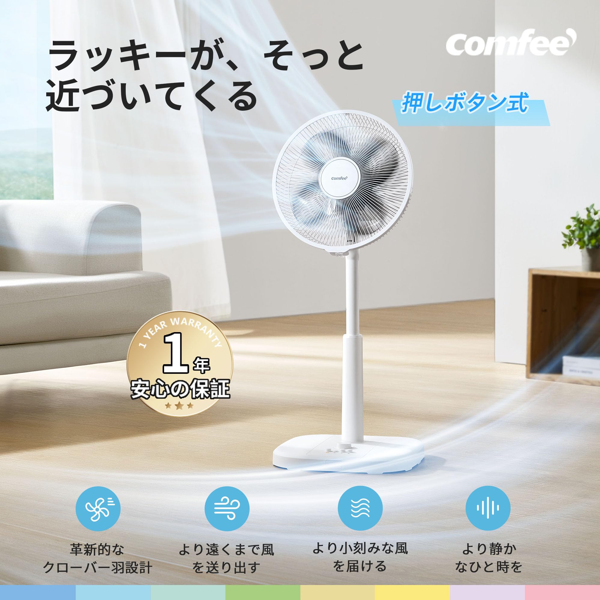 COMFEE' Living Room AC Motor Clover Feather Quiet Large Air Volume Automatic Left/Right Swing Up/Down Angle Adjustment 3 Levels of Air Flow Adjustment 1~3h Timer Function Powerful Air Blow Energy Saving Small Compact Washable White Color CFS-30PWM0D1
