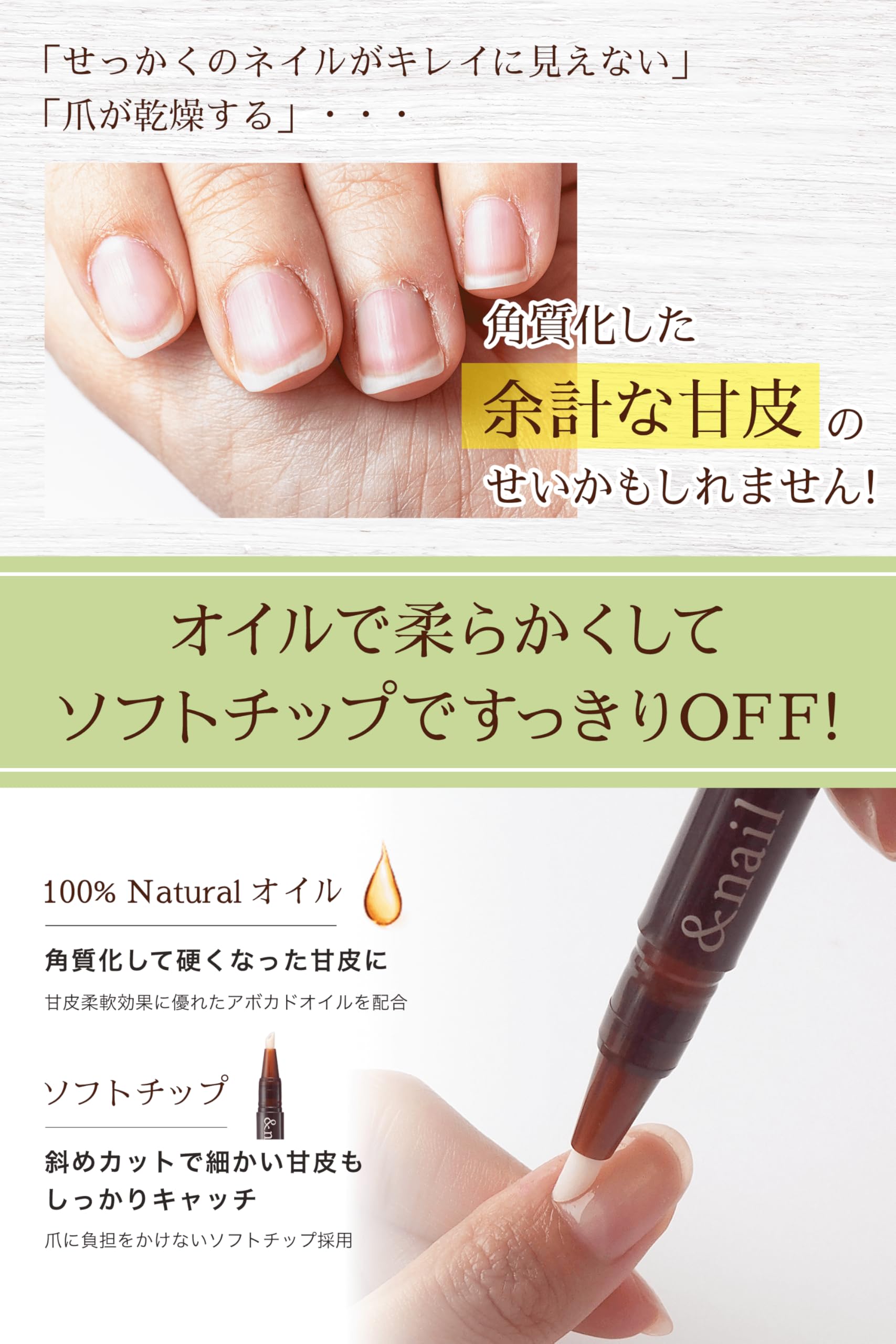 ANDNail Cuticle Removal Pen Nail Cuticle Removal Care Oil Natural 1.8ml