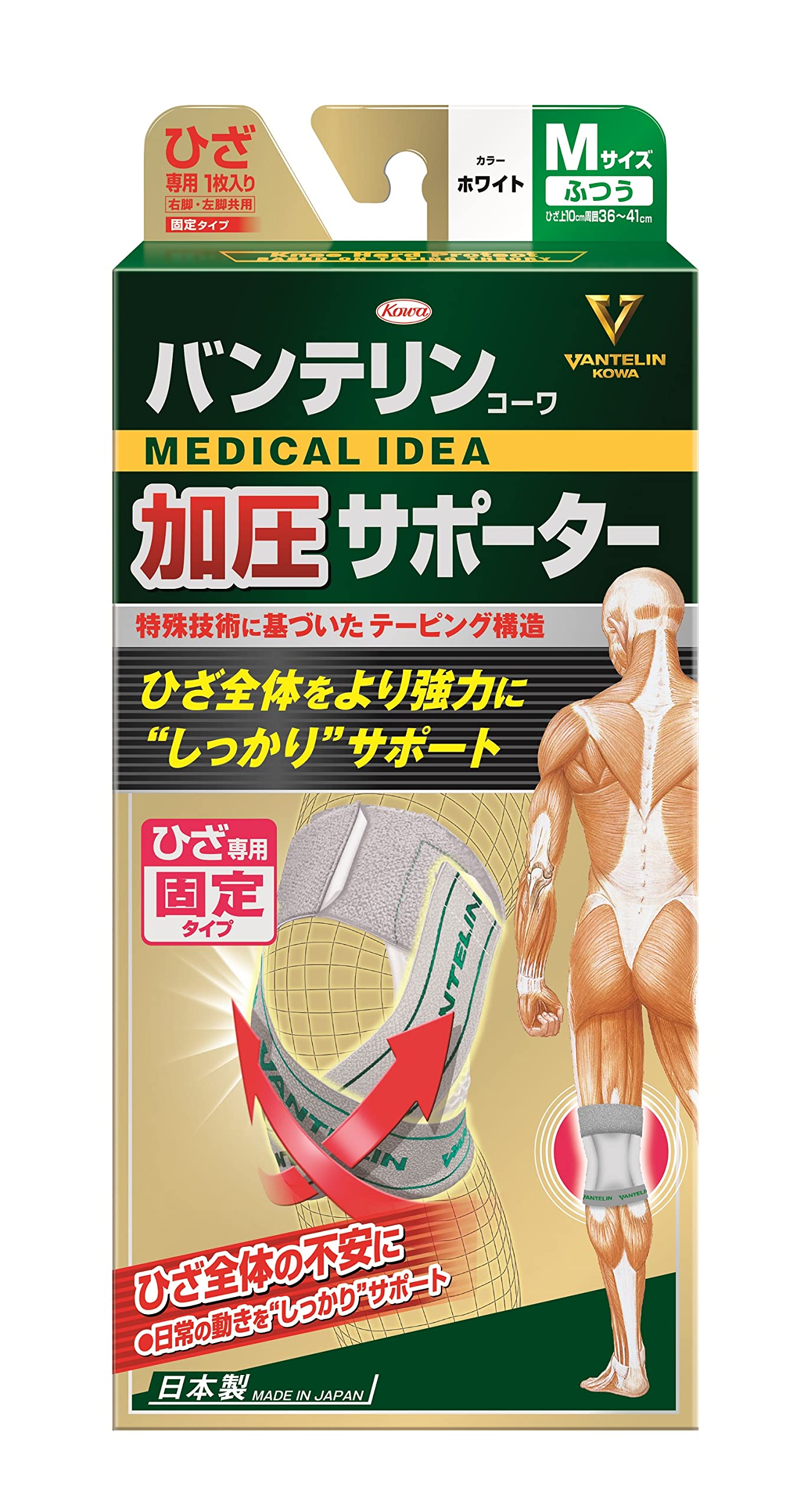 반테린 가압 서포터 무릎 전용 고정 타입 보통/M사이즈(무릎 머리 주위 36~41 cm) 화이트