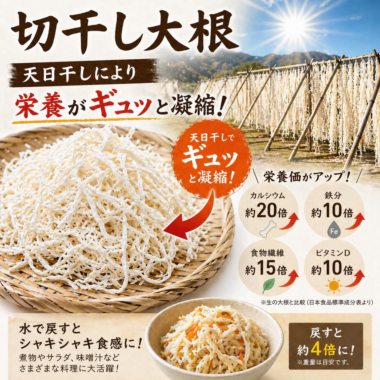 깎기 무 국산 썰어 무 500g 【명산지 미야자키현산/천일 말린/냄새를 통하기 어려운 척 봉투들이】대용량 업무용 (미켄 매일 건조물)