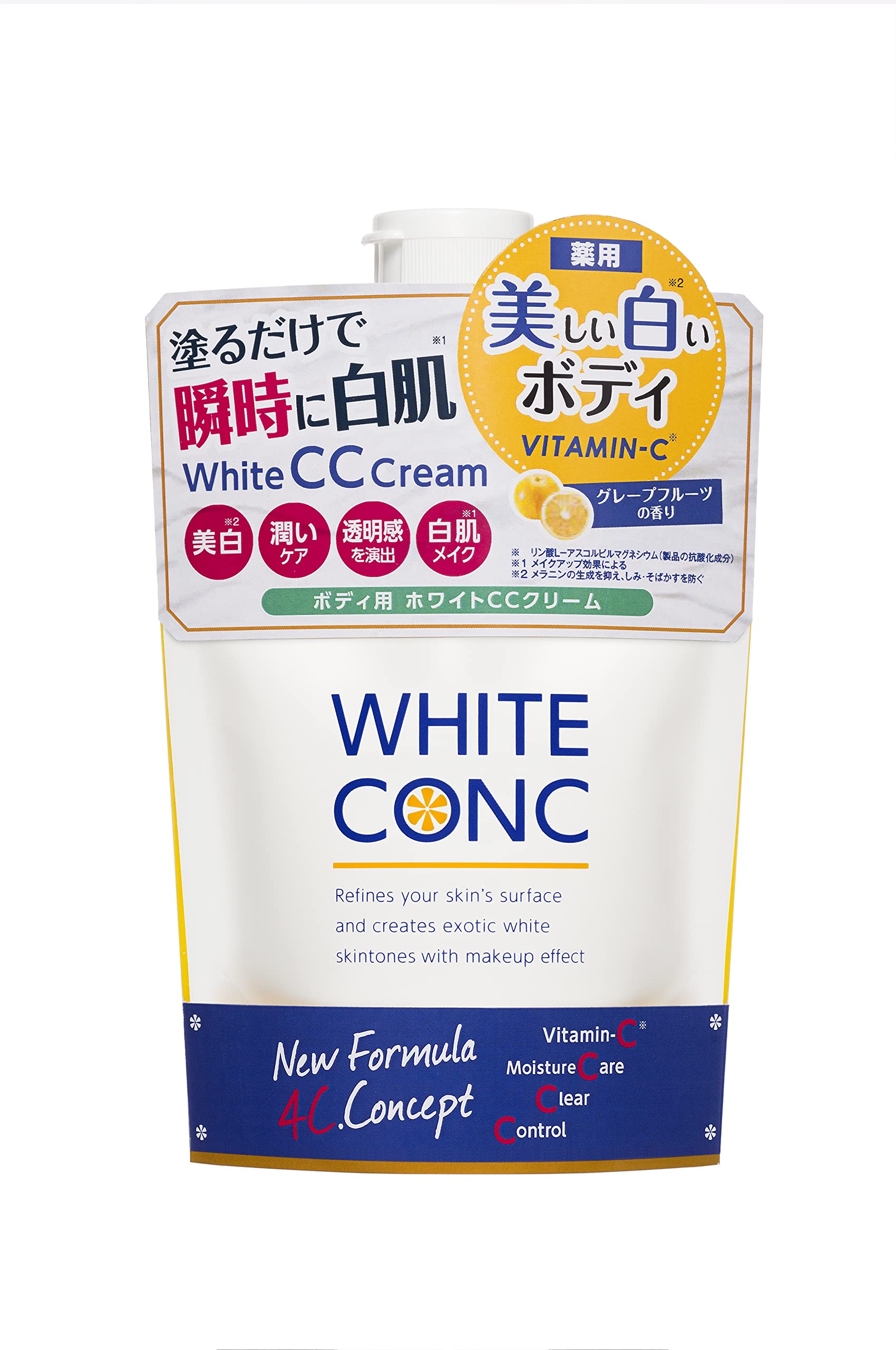 WHITE CONC 화이트 콘크 화이트닝 CC CII 200g〈CC크림 전신용 얼굴용 미백 자몽 향기 보습 톤 업 정규품 의약부외품>