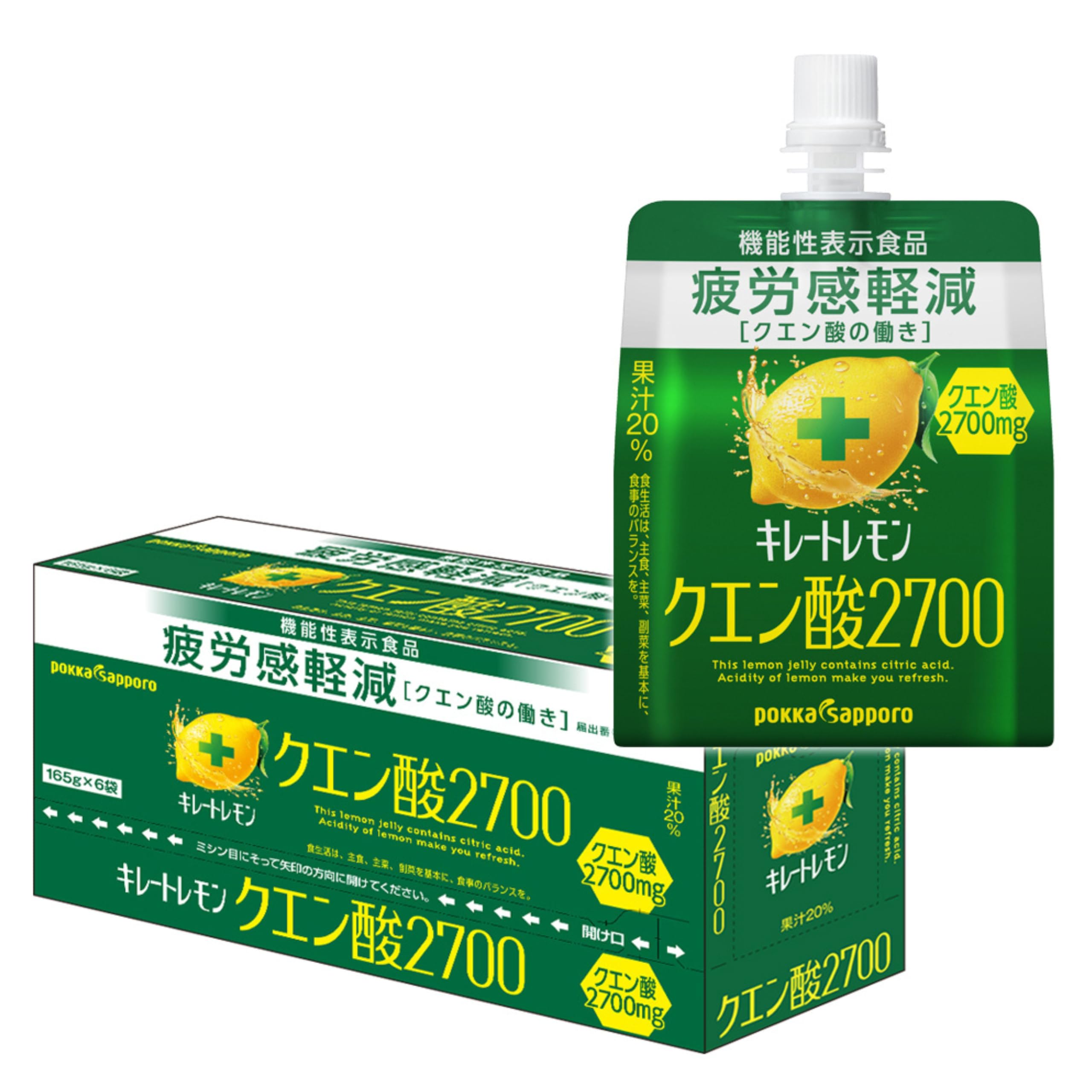 킬레이트 레몬 구연산 2700 젤리 165g ×6개 [기능성 표시 식품] 레몬 레몬 과즙 포도당 젤리 음료 파우치 젤리 피로감 경감 1일분의 비타민 C 포카 삿포로