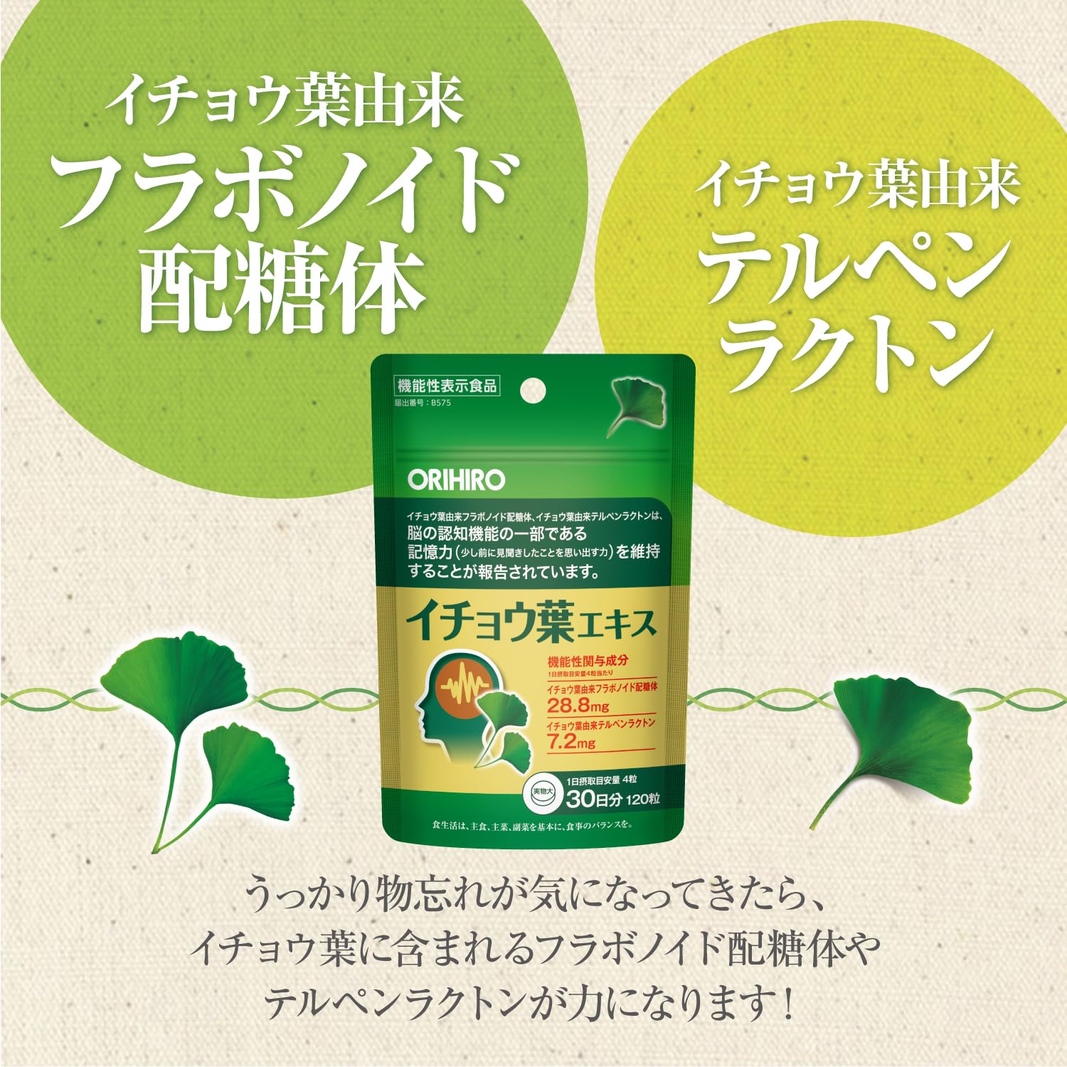 Orihiro Ginkgo Biloba Extract 120 tablets Food with functional claims
