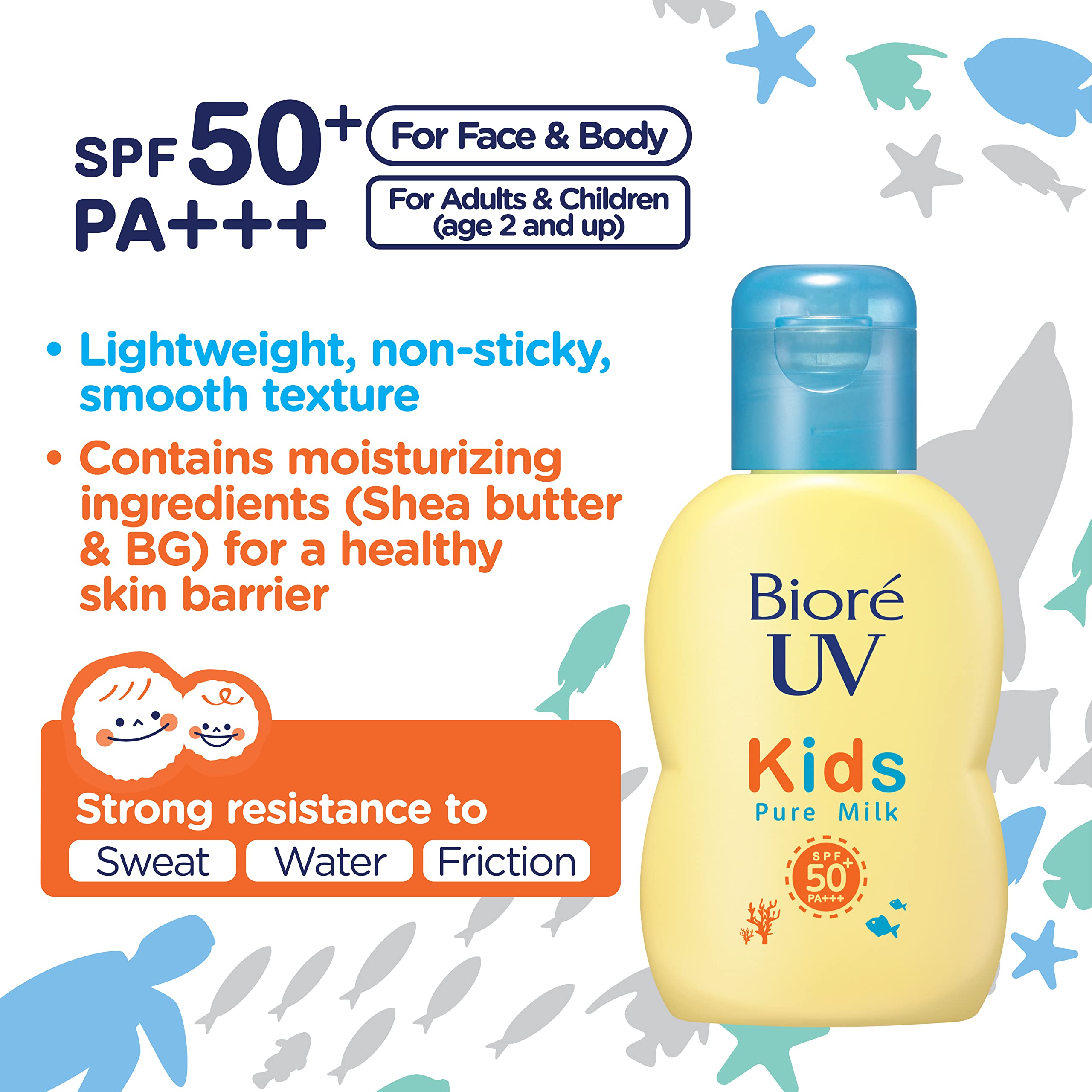 Bioré UV Kids Pure Milk Sunscreen 70ml SPF50 / PA+++ Kids' UV with zero UV absorbers that protects with a mineral barrier Unscented