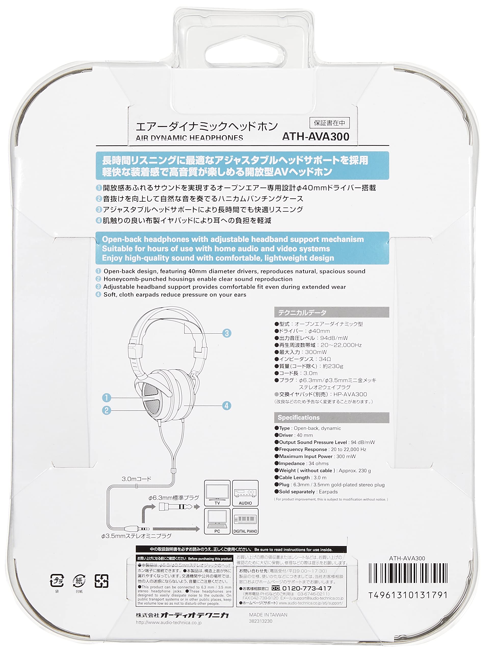 Audio Technica ATH-AVA300 headphones wired open type