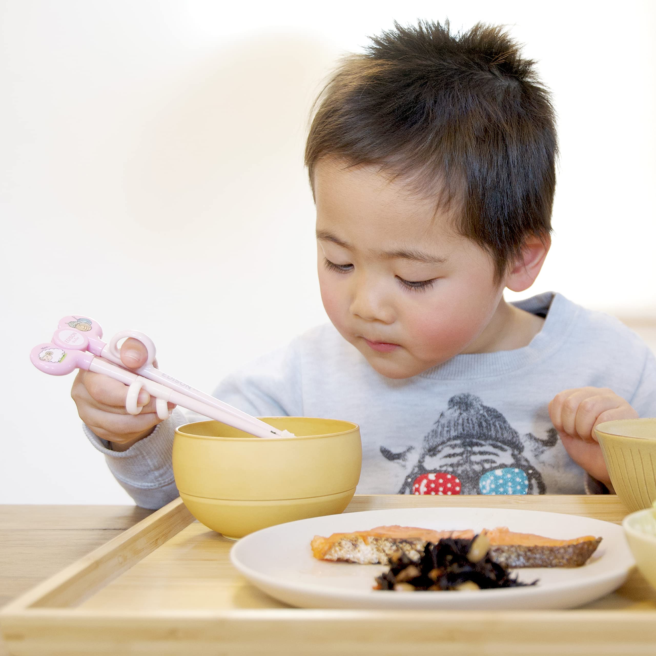 EDISONmama (Edison Mama) Edison Chopsticks I Series 2 years old ~ Preschool 16cm For left hand Ring with orange ring Anti-crossing Anti-slip processing Discipline chopsticks Corrective chopsticks
